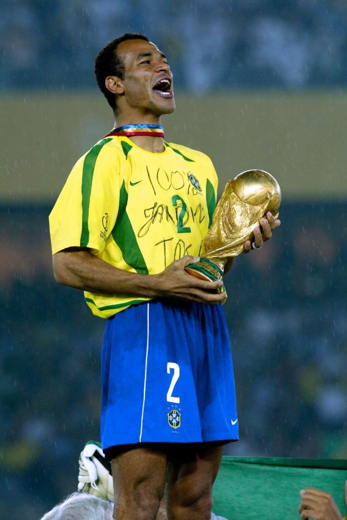 Brazil legend Cafu with the World Cup trophy