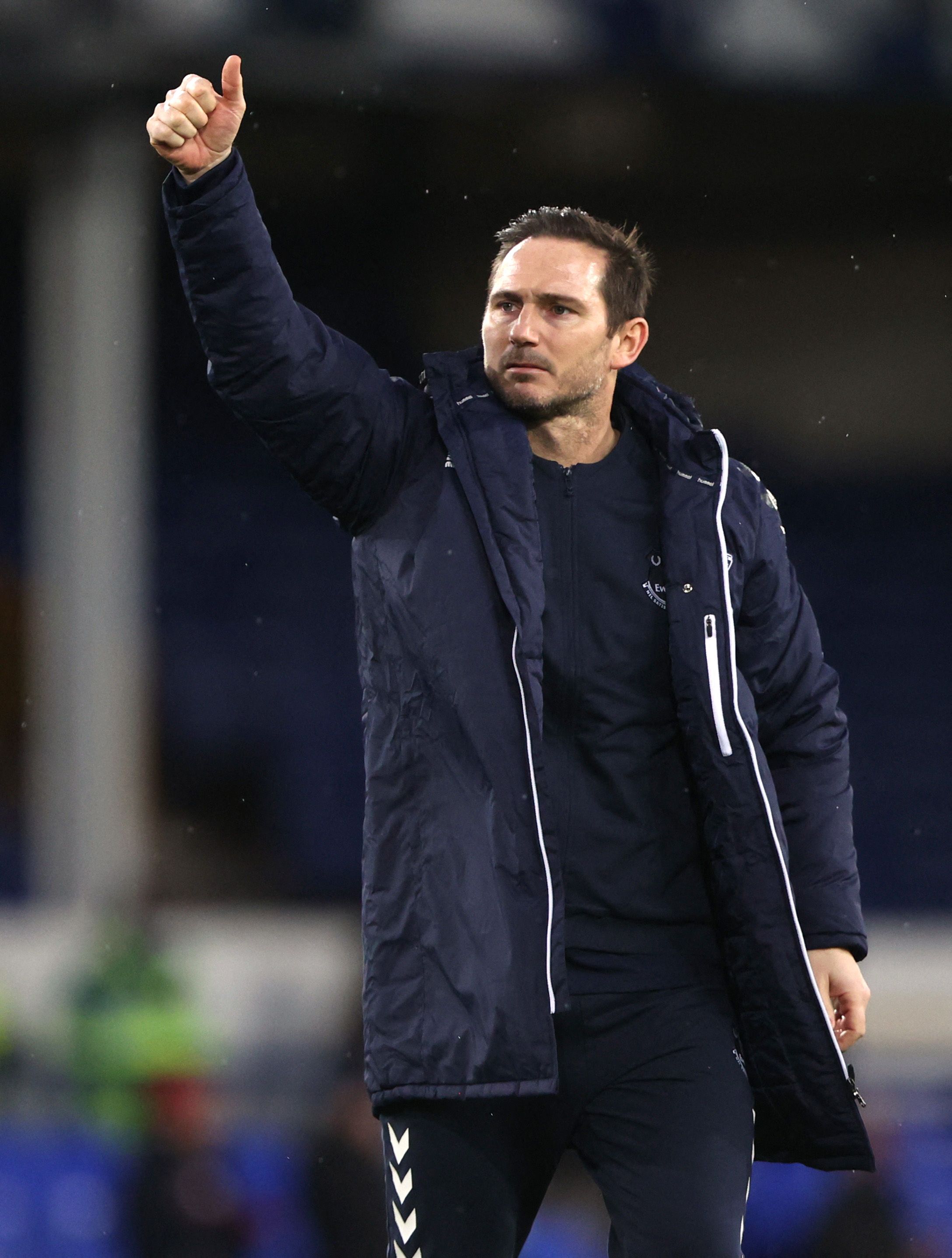 Everton's Lampard gives a thumbs up.
