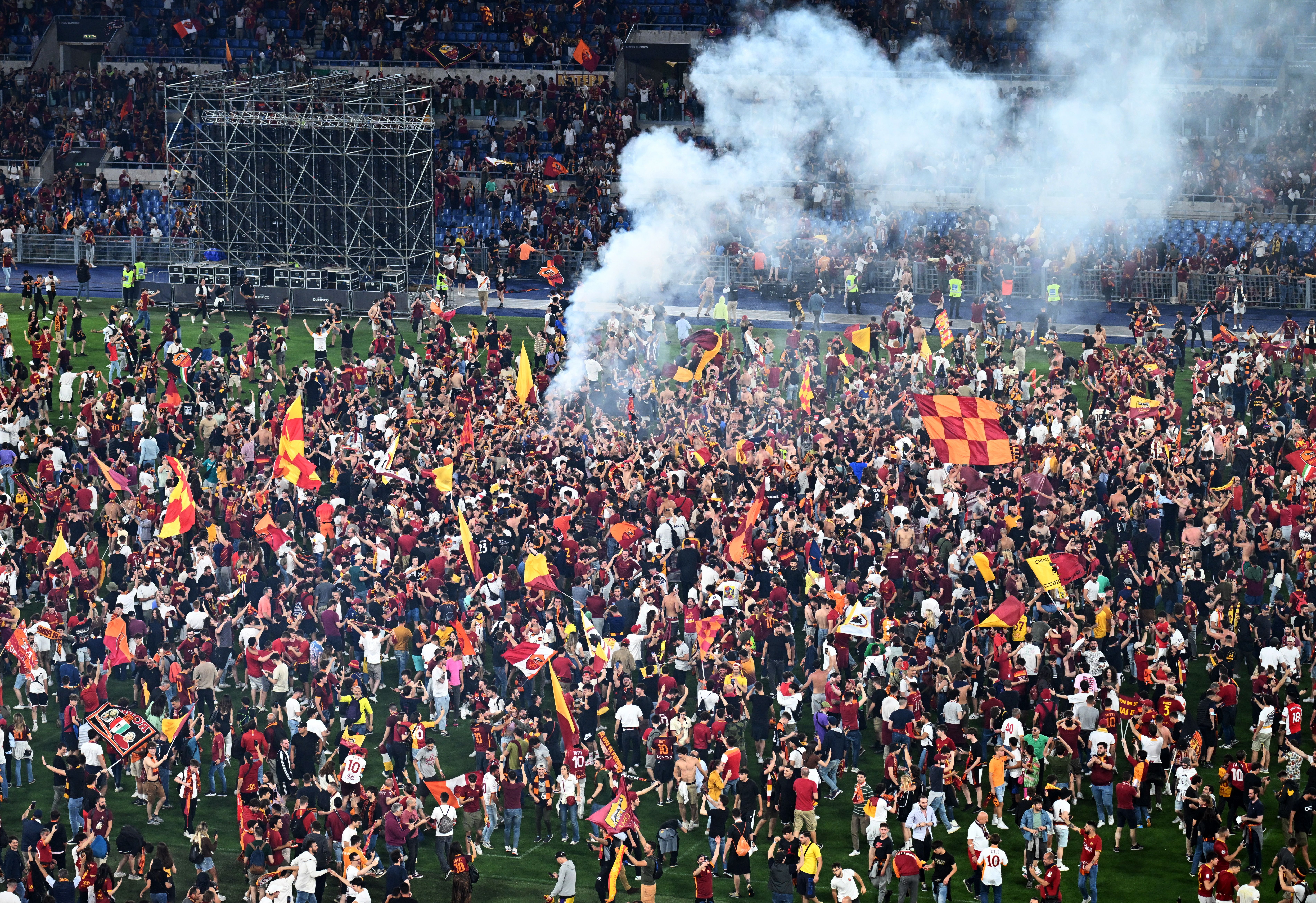 Roma fans celebrate.
