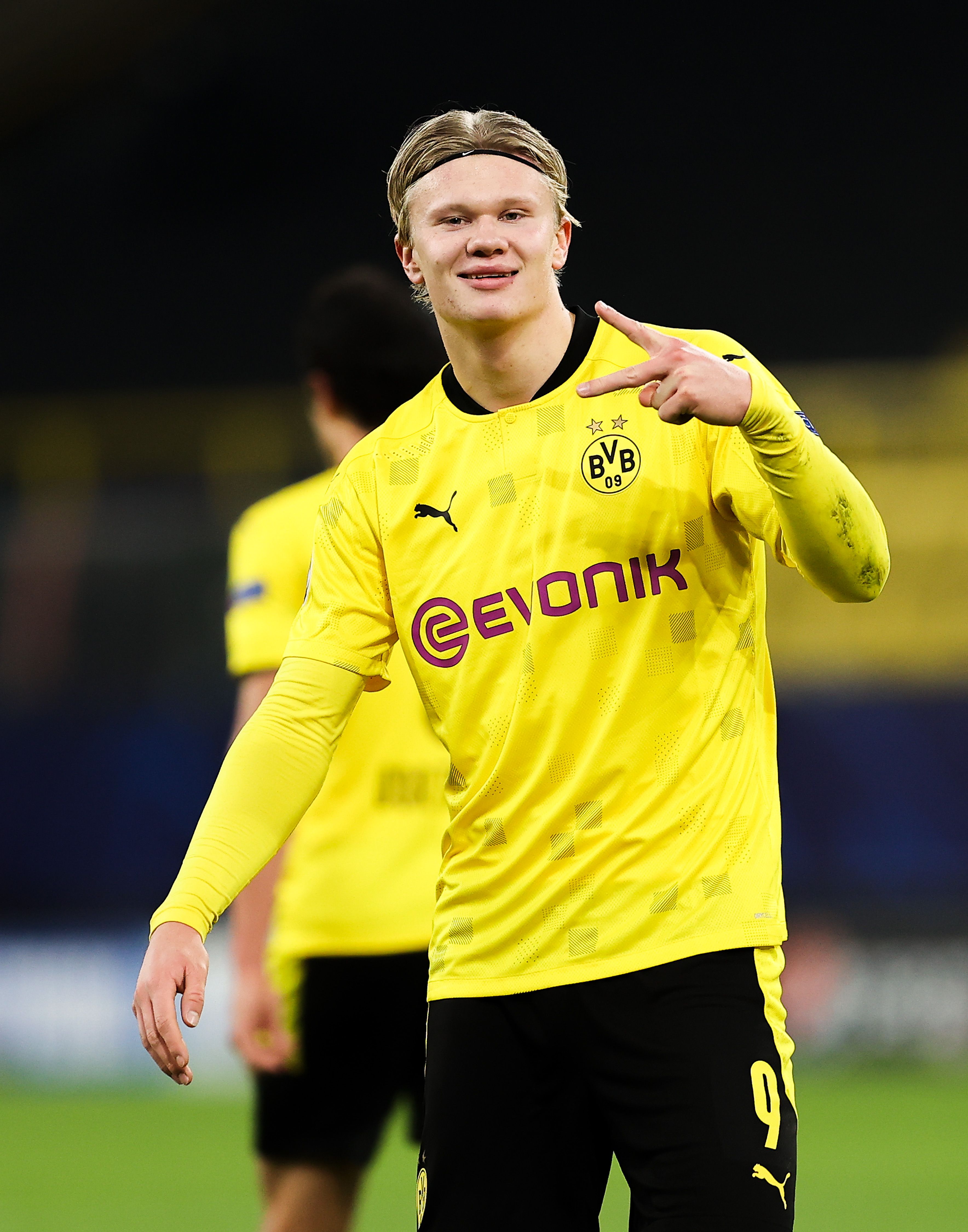 Erling Haaland celebrates a goal for Borussia Dortmund