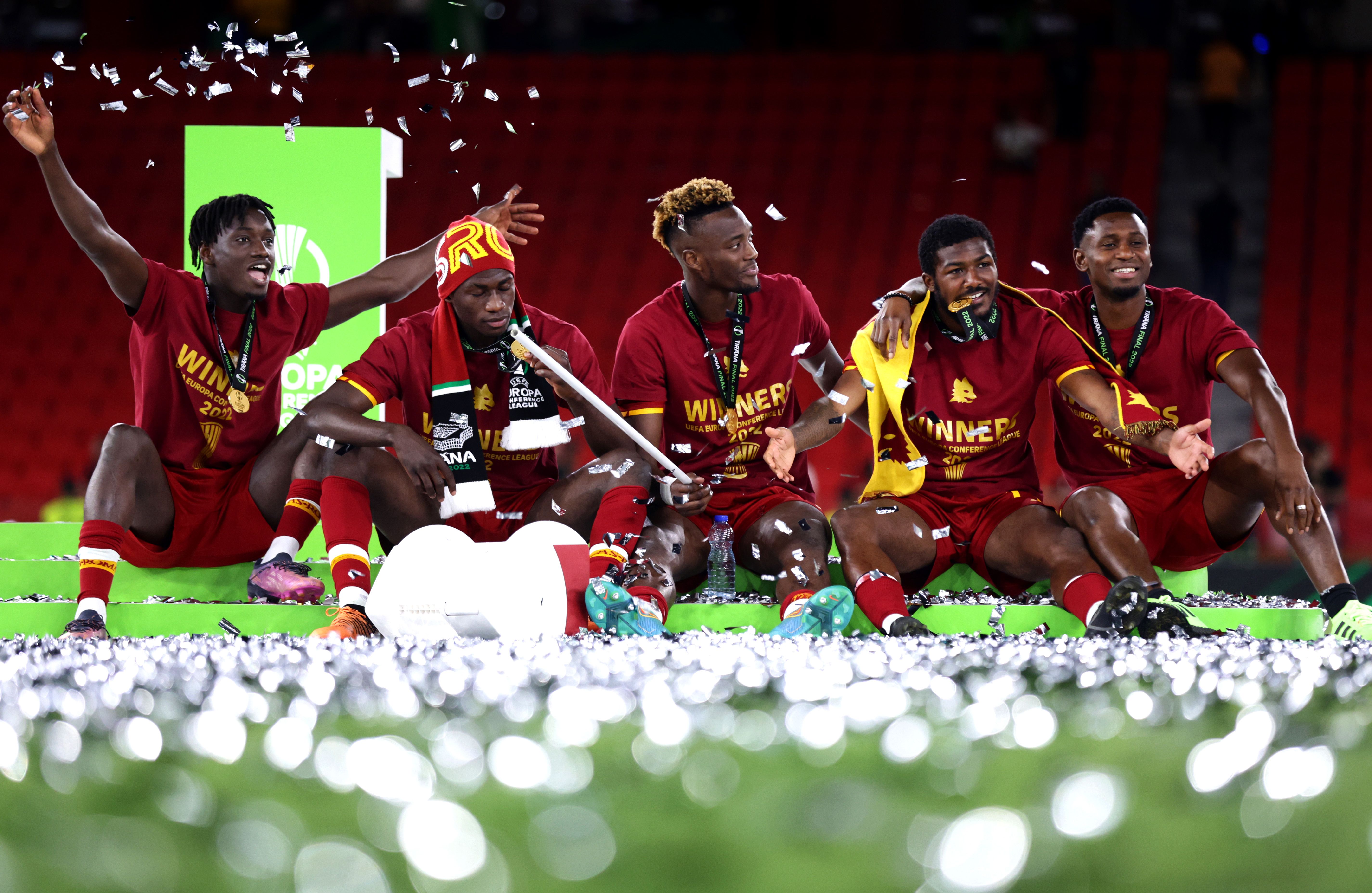 Roma celebrate winning the Europa Conference League