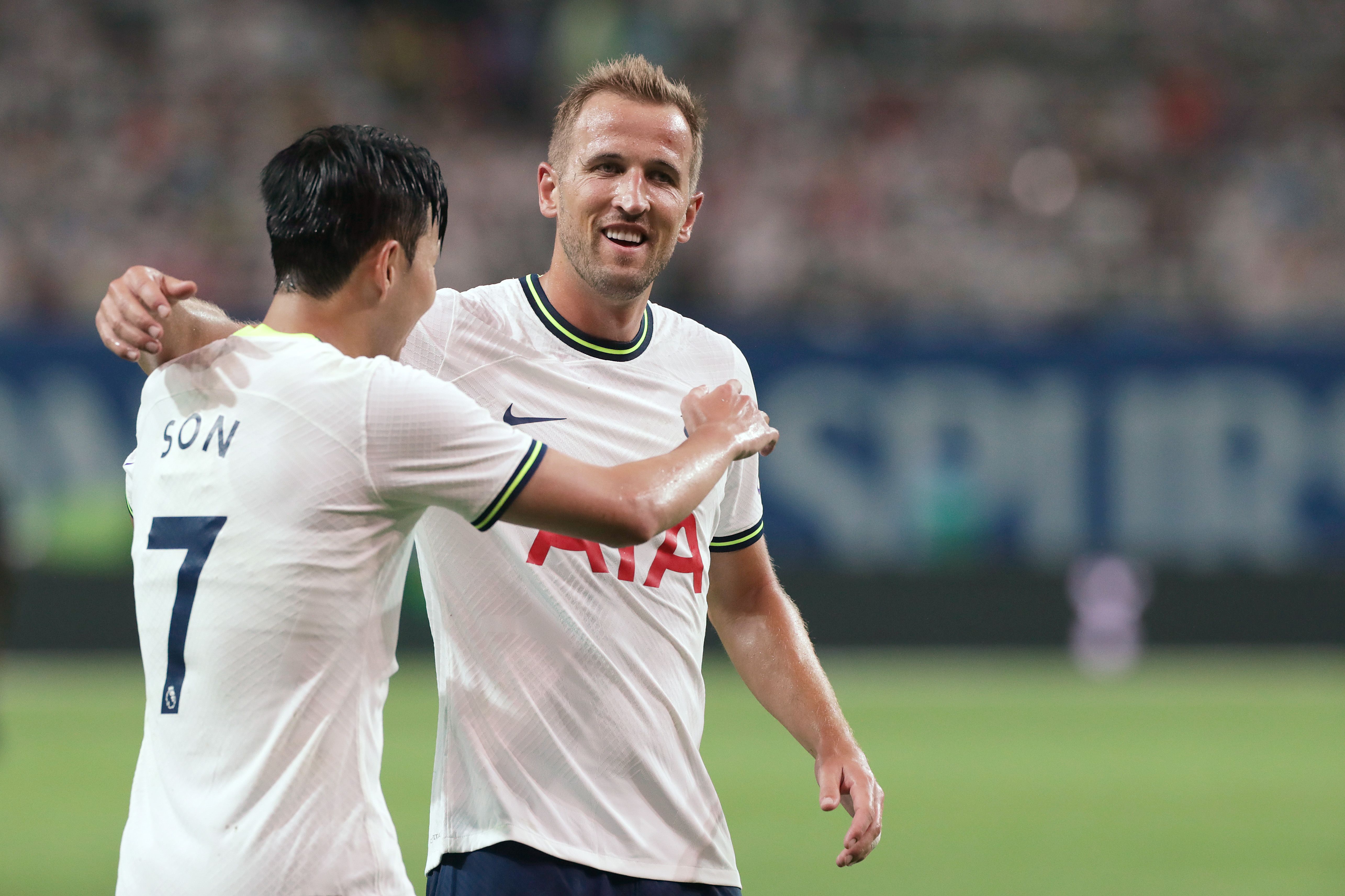 Kane and Son celebrate against the K-League All-Stars XI