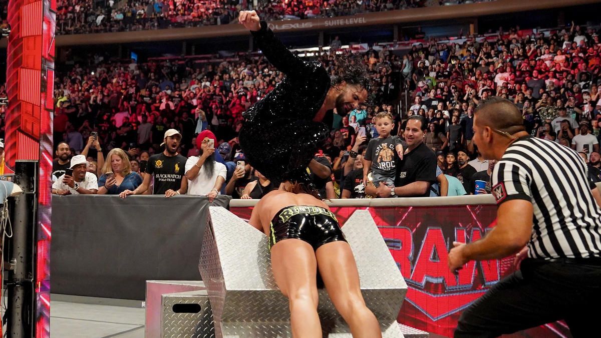 Seth Rollins caught Riddle with a Curb Stomp on WWE Raw last night