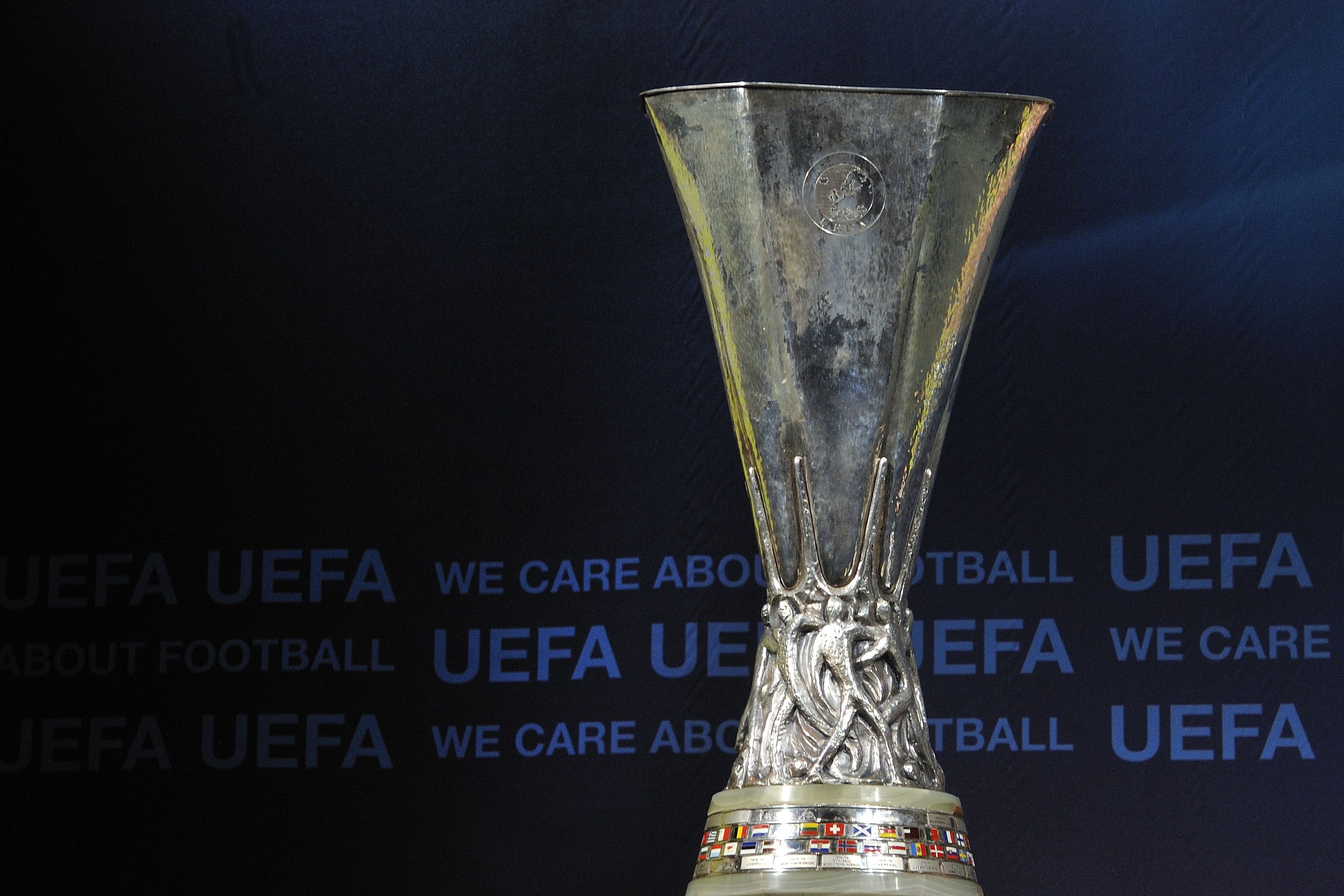 A general view of the trophy during the UEFA Europa League play-off draw 