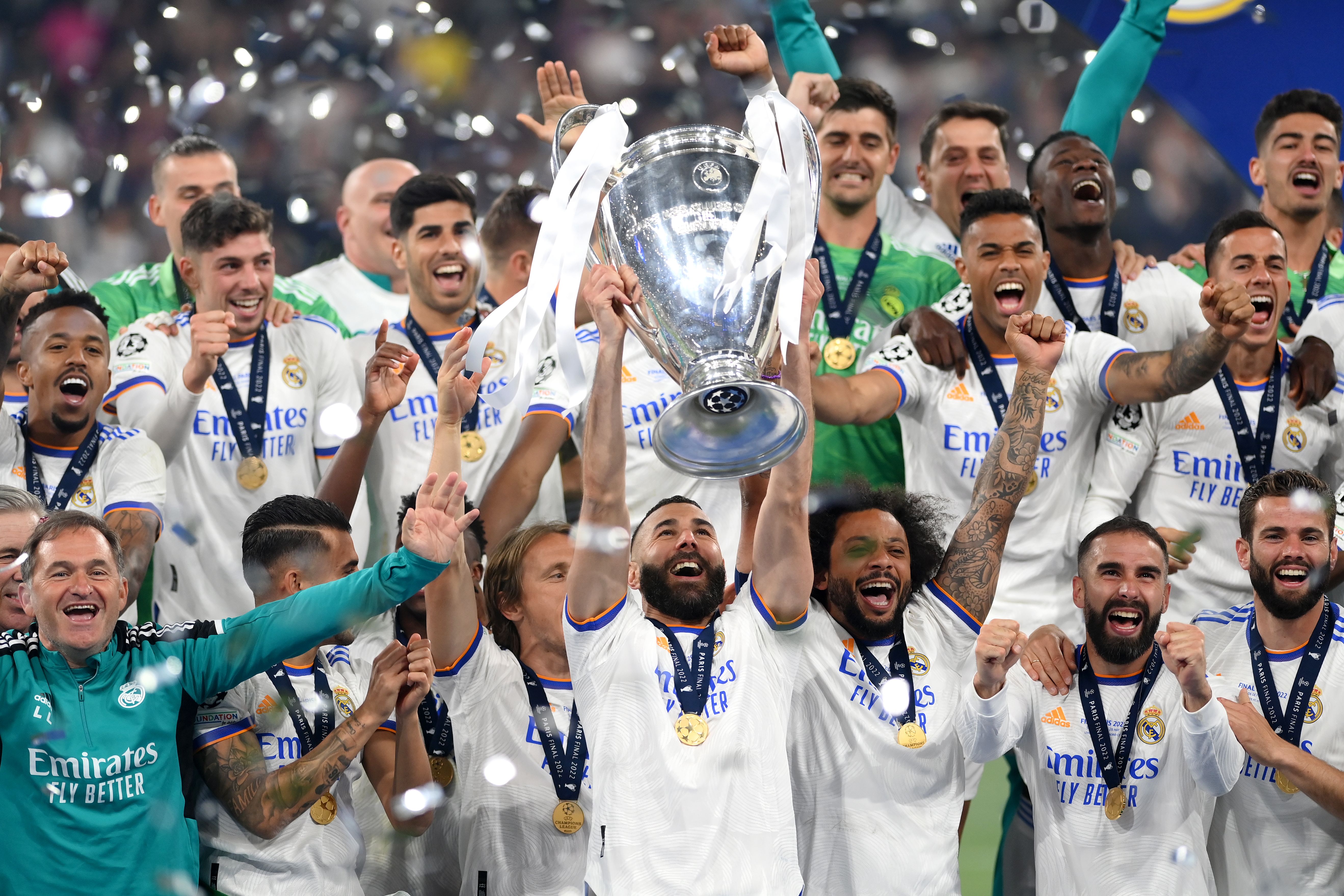 Real Madrid players with the Champions League trophy