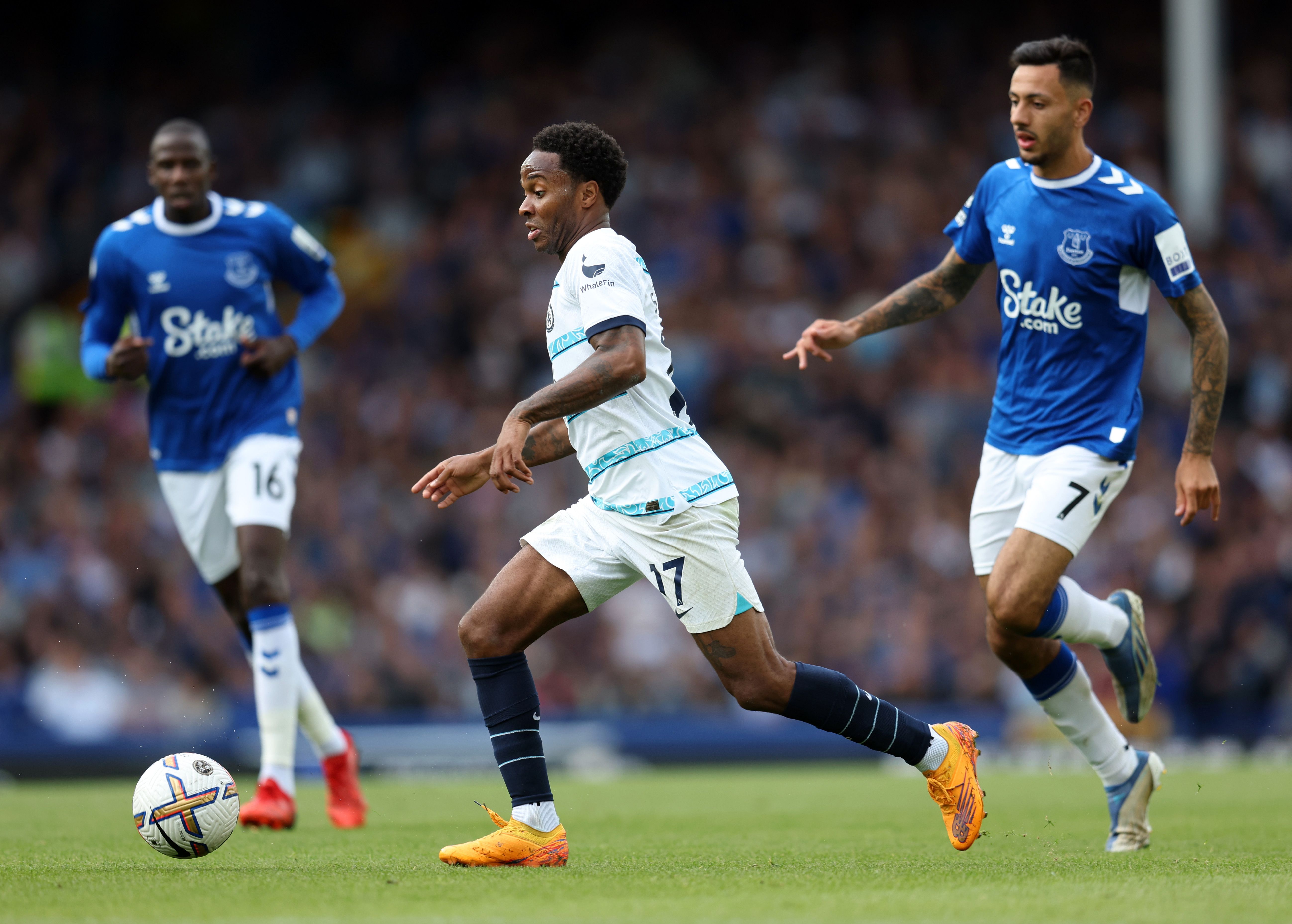 Raheem Sterling in action for Chelsea vs Everton
