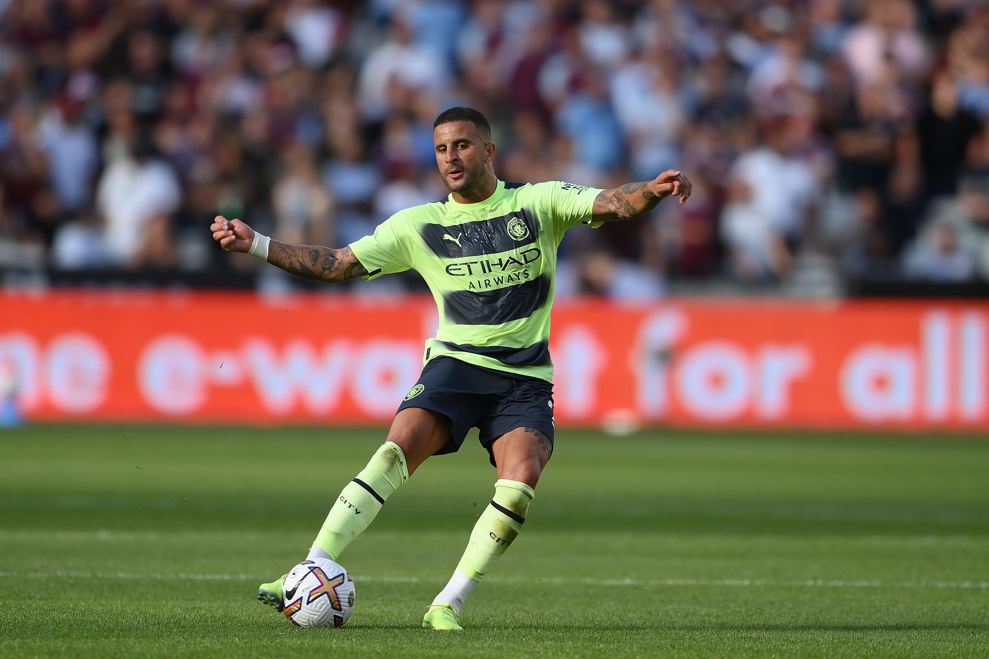 Kyle Walker of Manchester City in action during the Premier League match