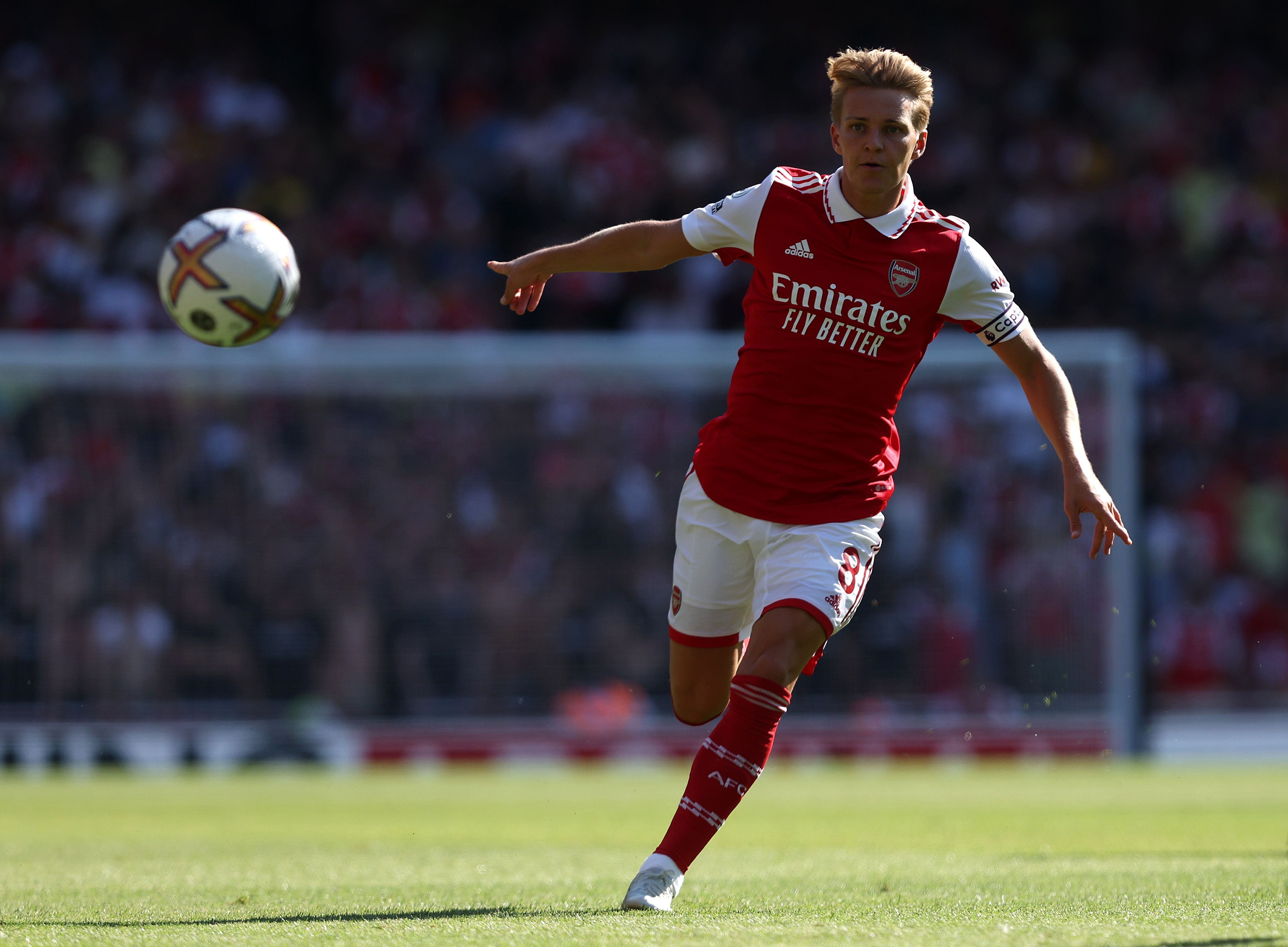 Martin Odegaard of Arsenal during the Premier League match between Arsenal FC and Leicester City