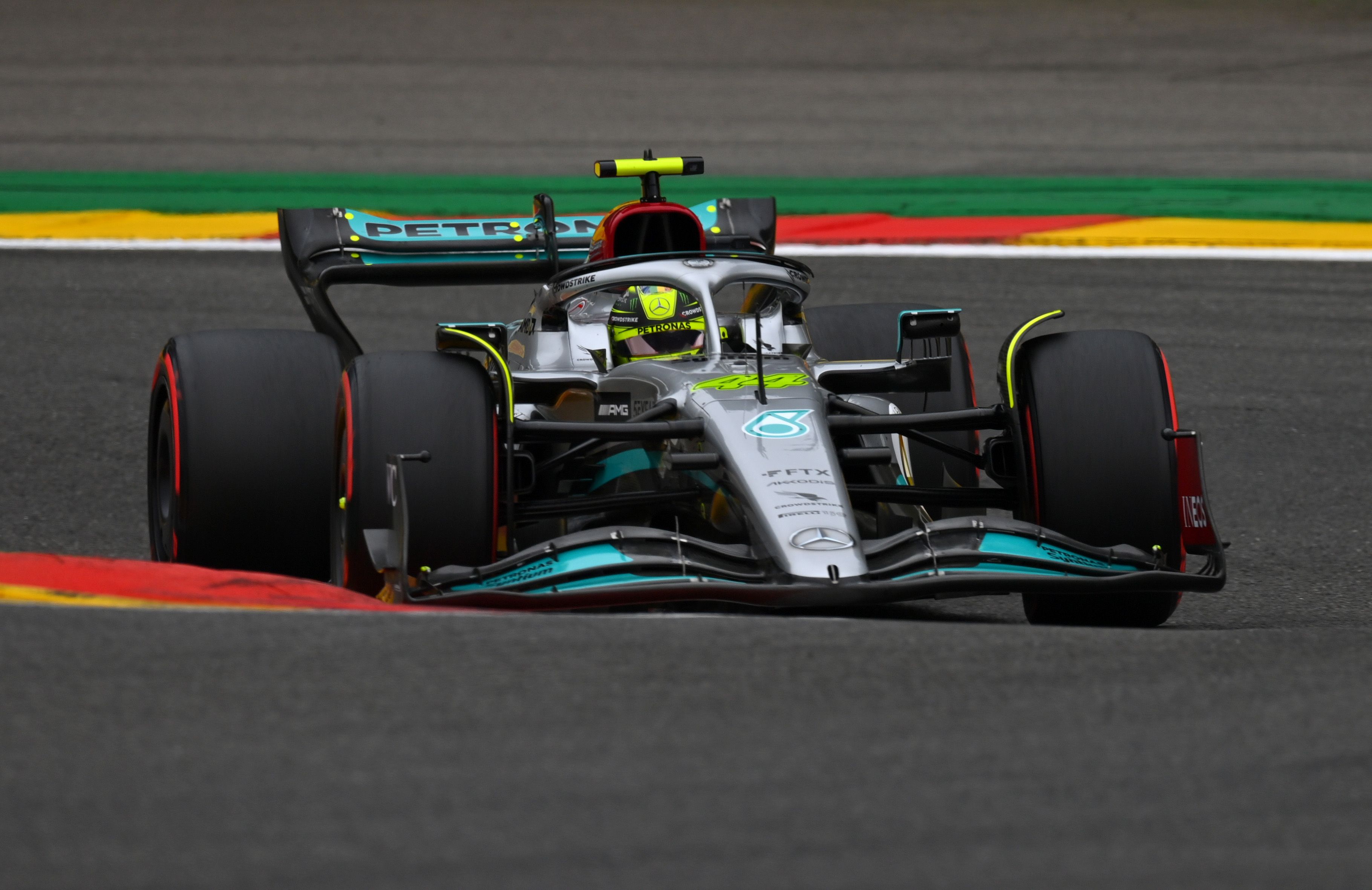 Lewis Hamilton drives the Mercedes in Spa
