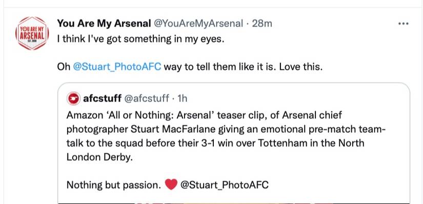 Arsenal photographer’s speech before Tottenham game goes viral