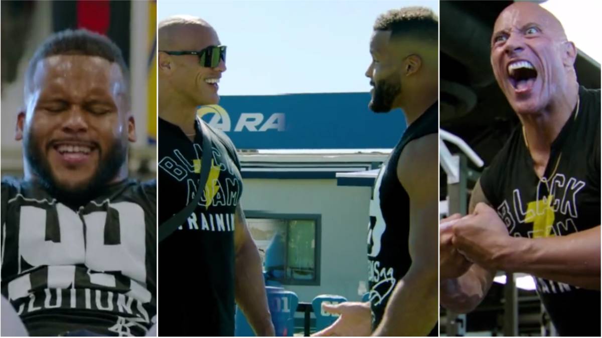 Aaron Donald and Dwayne 'The Rock' Johnson flex their muscles in joint ...