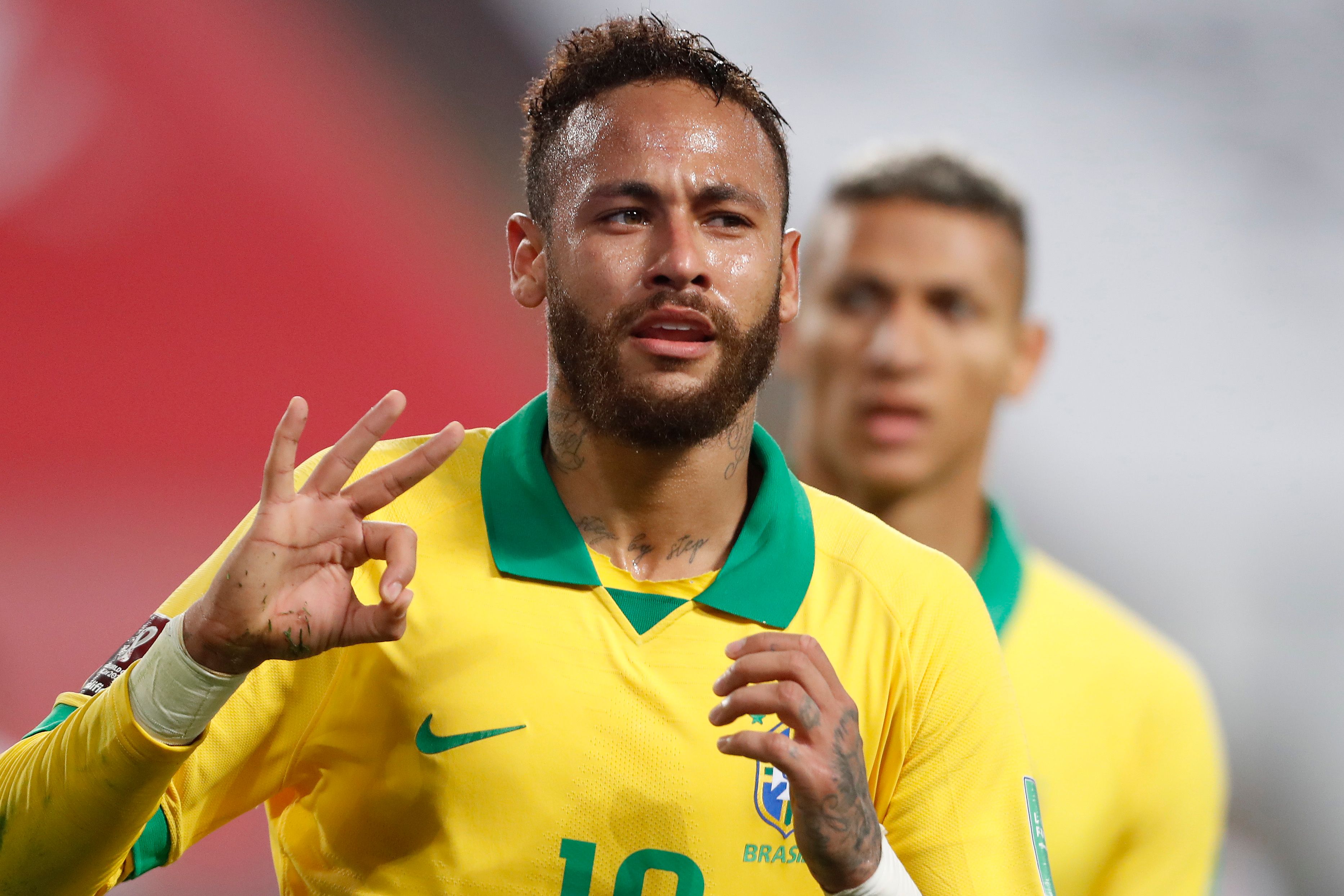 Neymar Jr. of Brazil celebrates after scoring the fourth goal 