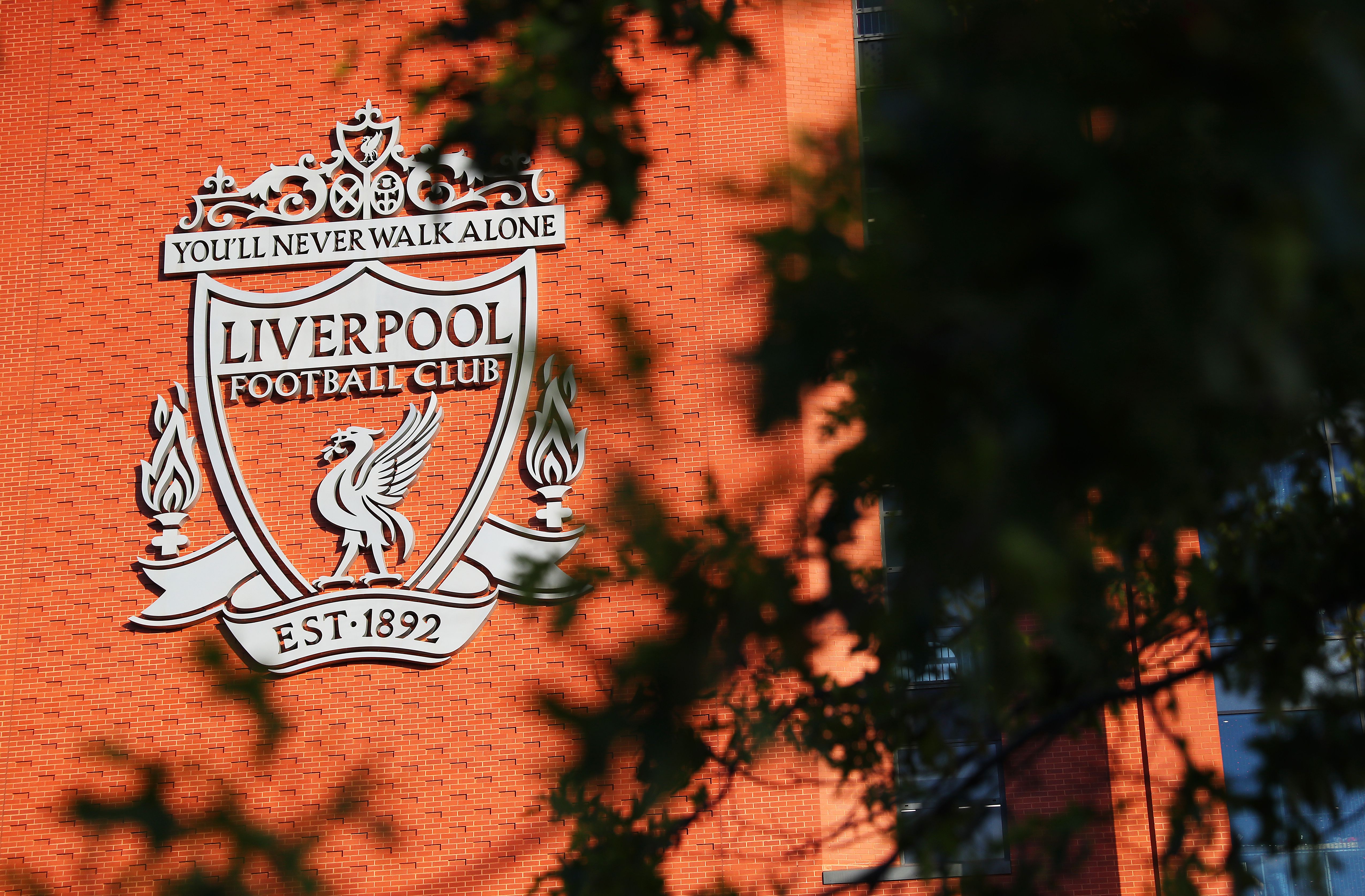 A general view of a Liverpool emblem on the wall of the stadium