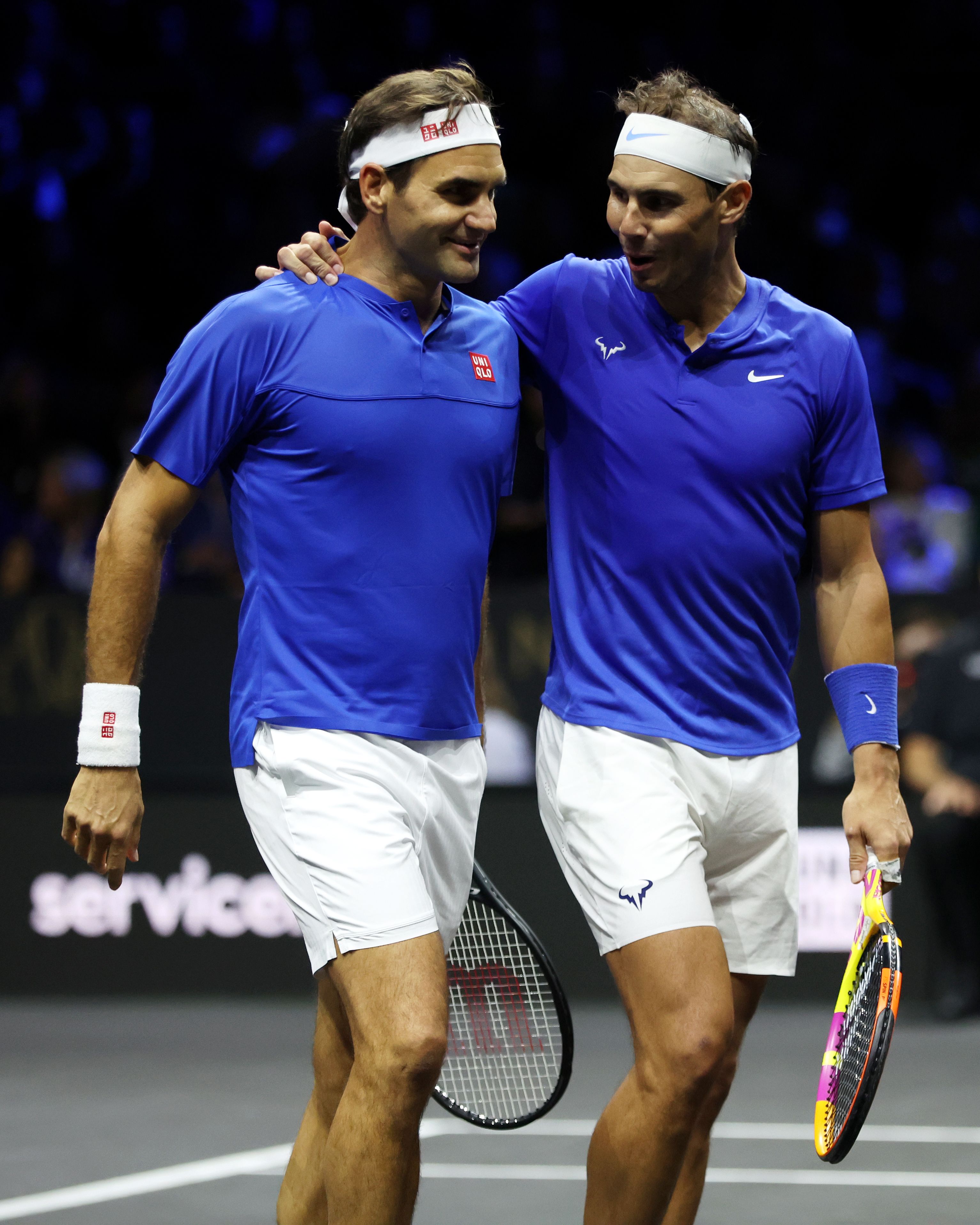Roger Federer and Rafa Nadal on court