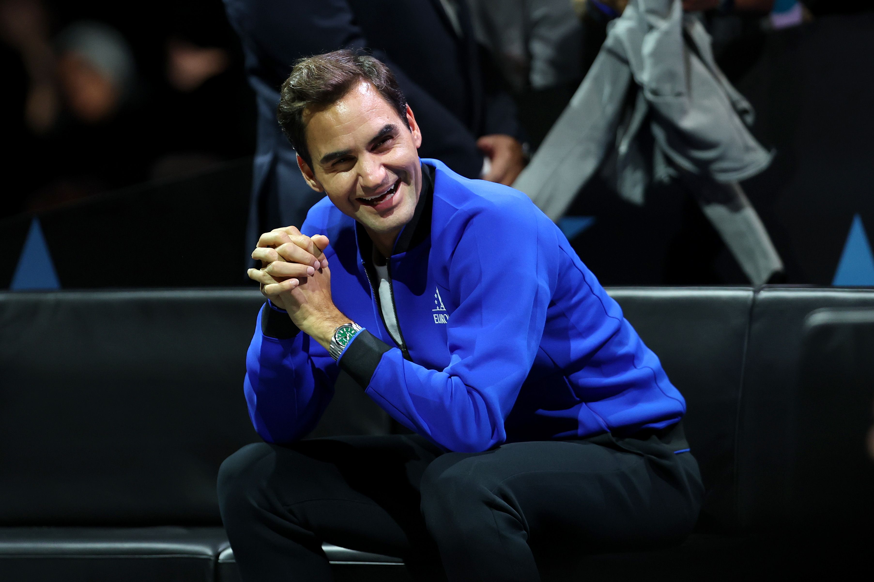 Roger Federer has a laugh at the Laver Cup