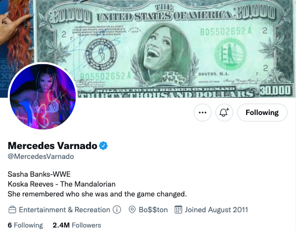 Sasha Banks has changed her Twitter name, removing WWE