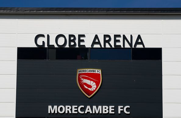 Morecambe's badge at the Globe Arena.