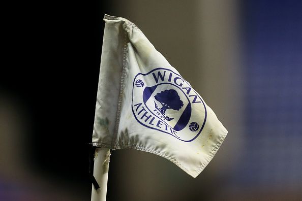 Wigan's badge on a corner flag.