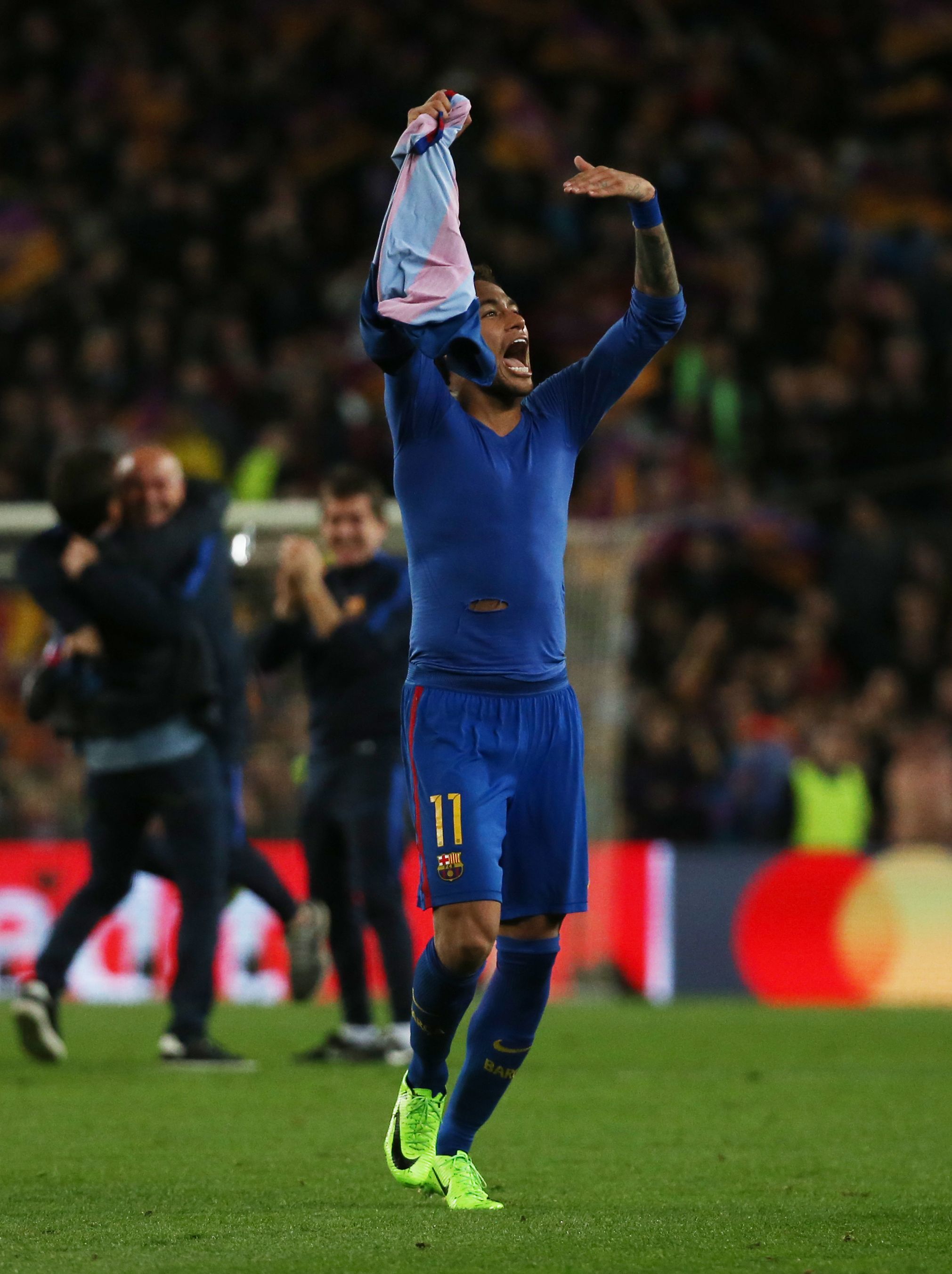 Neymar celebrates for Barcelona.