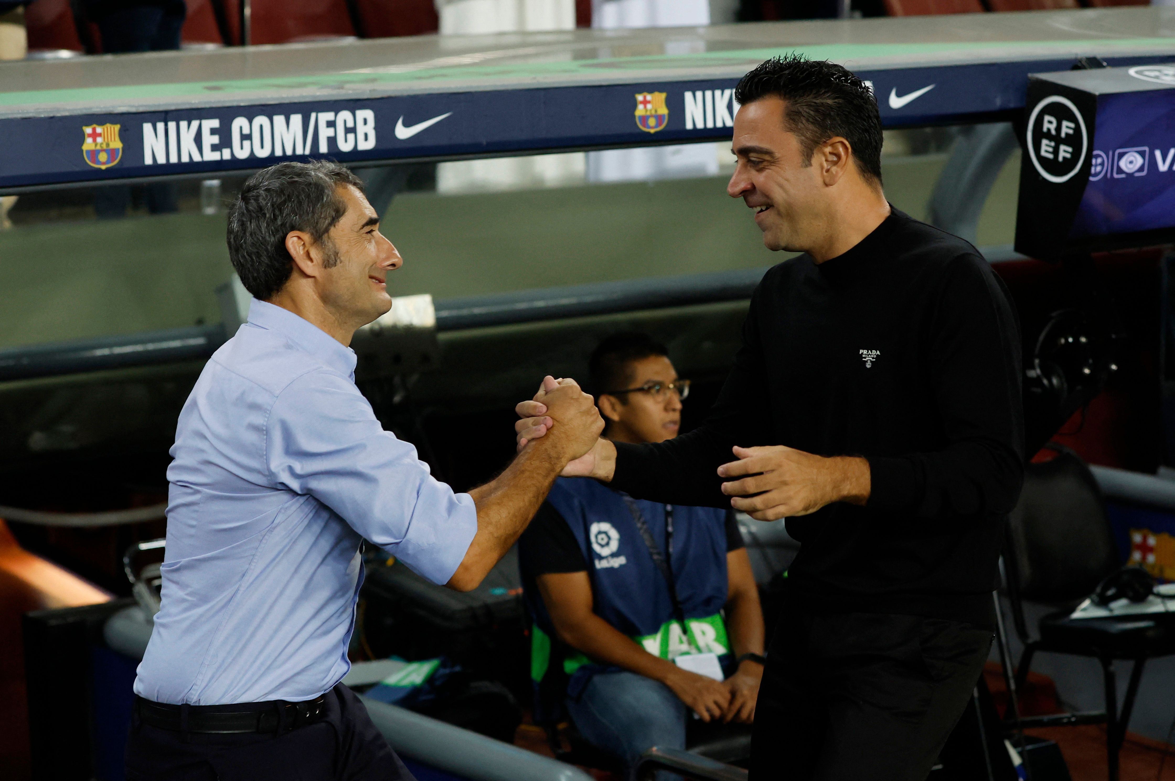 Xavi and Ernesto Valverde in Barcelona 4-0 Athletic Bilbao
