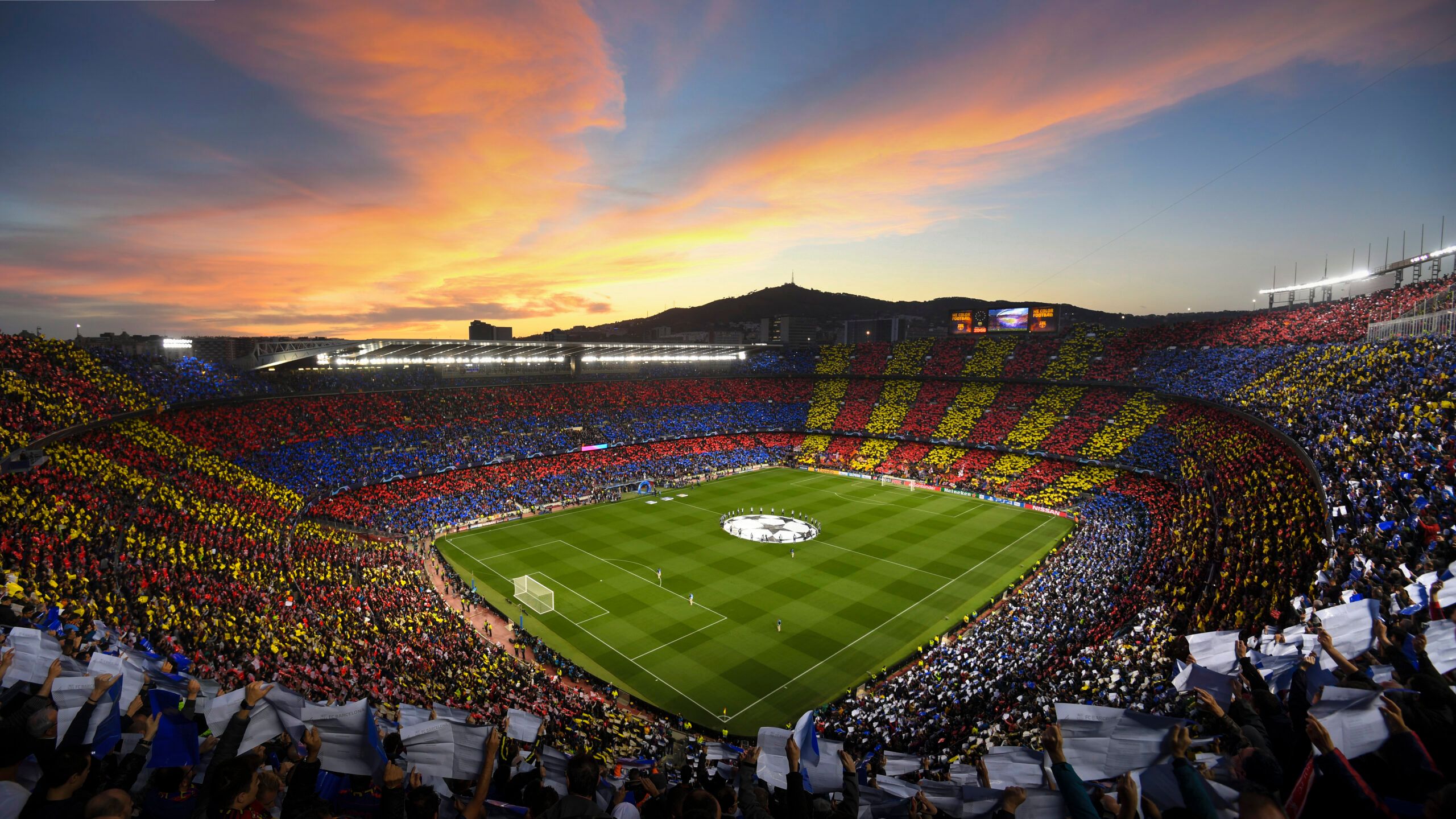 A general view of the tifo display before the UEFA Champions League Semi Final first leg match between Barcelona and Liverpool