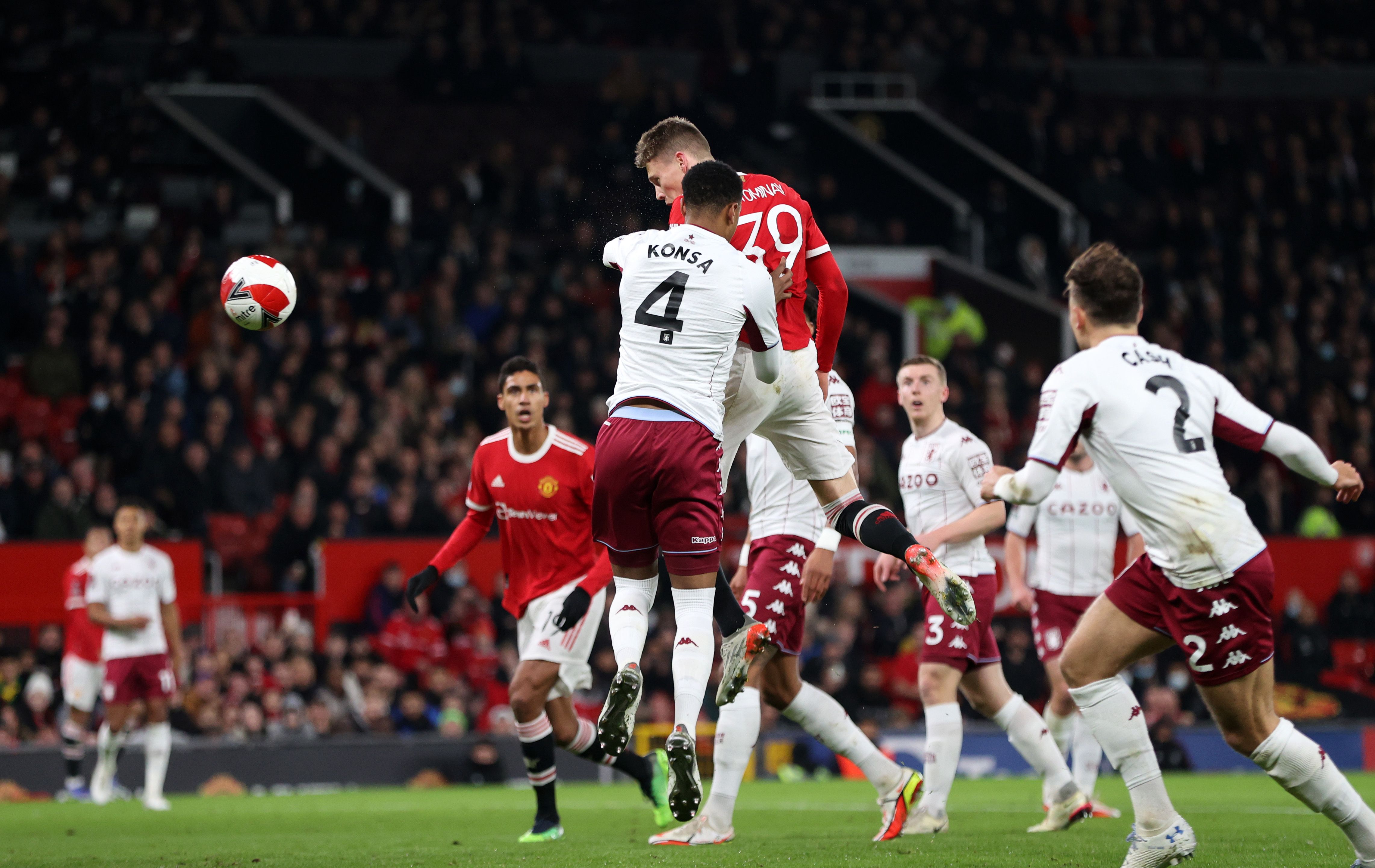 Scott McTominay of Manchester United scores the first goal during the Emirates FA Cup Third Round match between Manchester United and Aston Villa