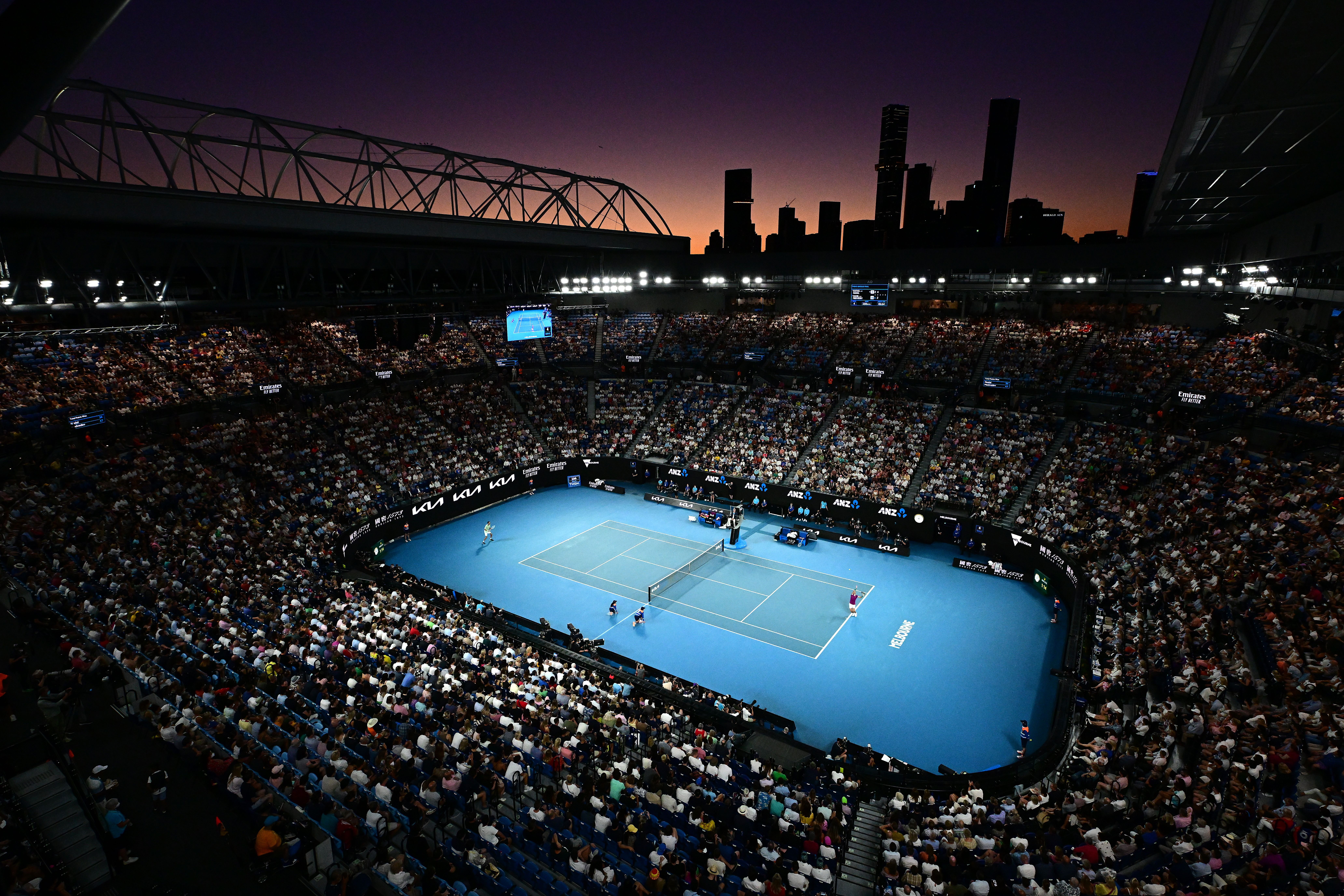 A general view of Rod Laver Arena during the Men's Singles Final match between Rafael Nadal of Spain and Daniil Medvedev of Russia during day 14 of the 2022 Australian Open at Melbourne Park on January 30, 2022 in Melbourne, Australia.
