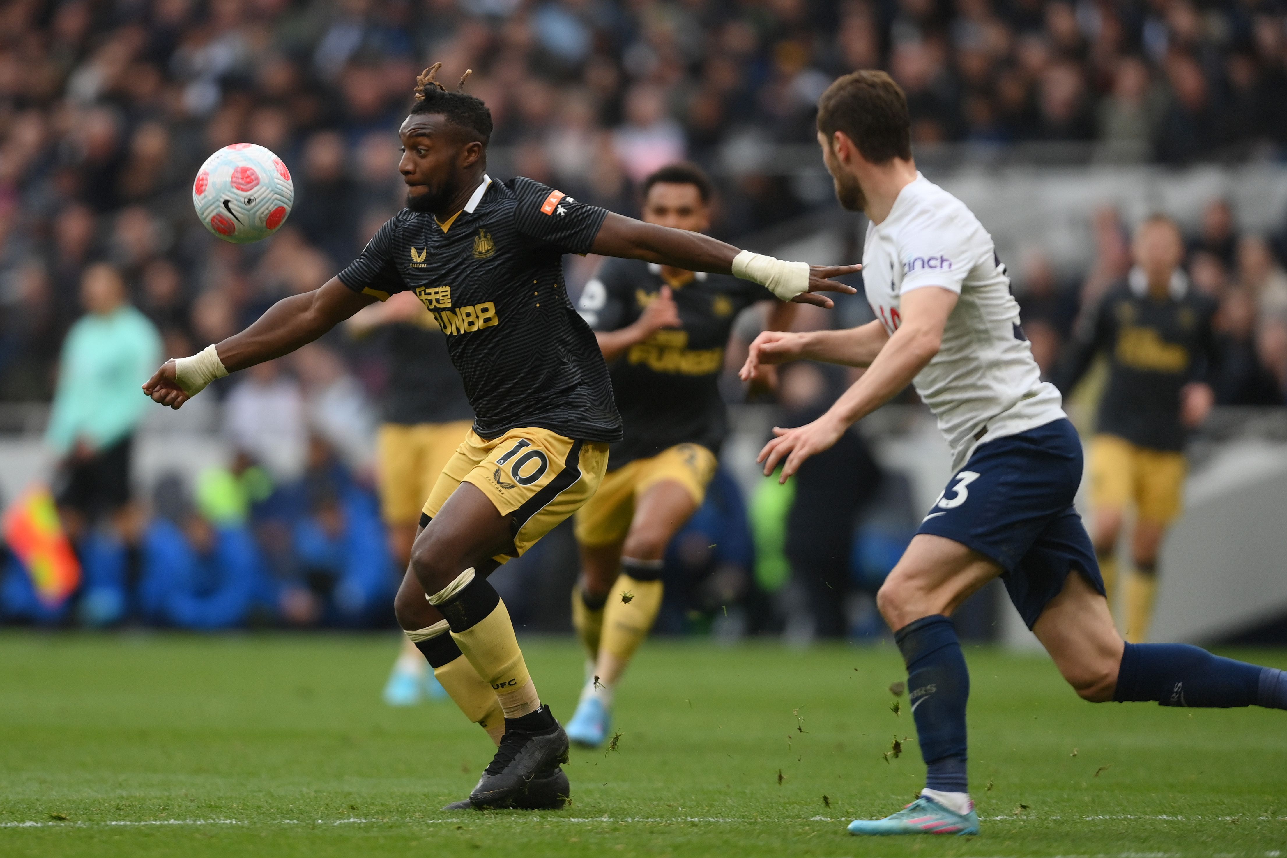 Allan Saint-Maximin of Newcastle United in action during the Premier League match between Tottenham Hotspur and Newcastle United