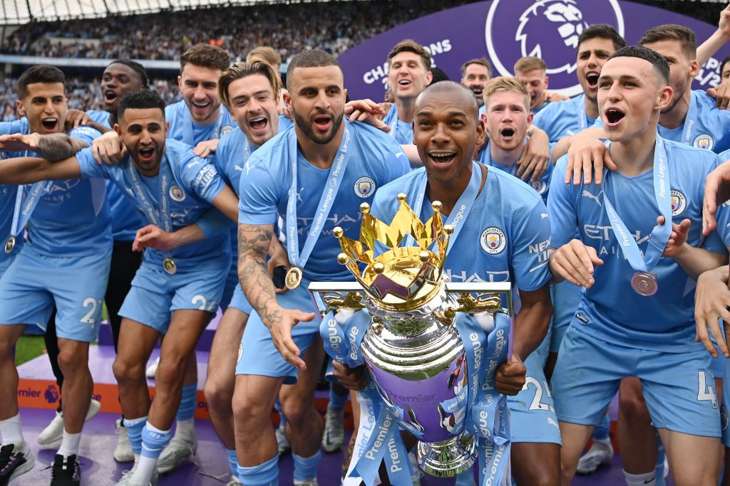 Manchester City celebrate winning the Premier League in 2022