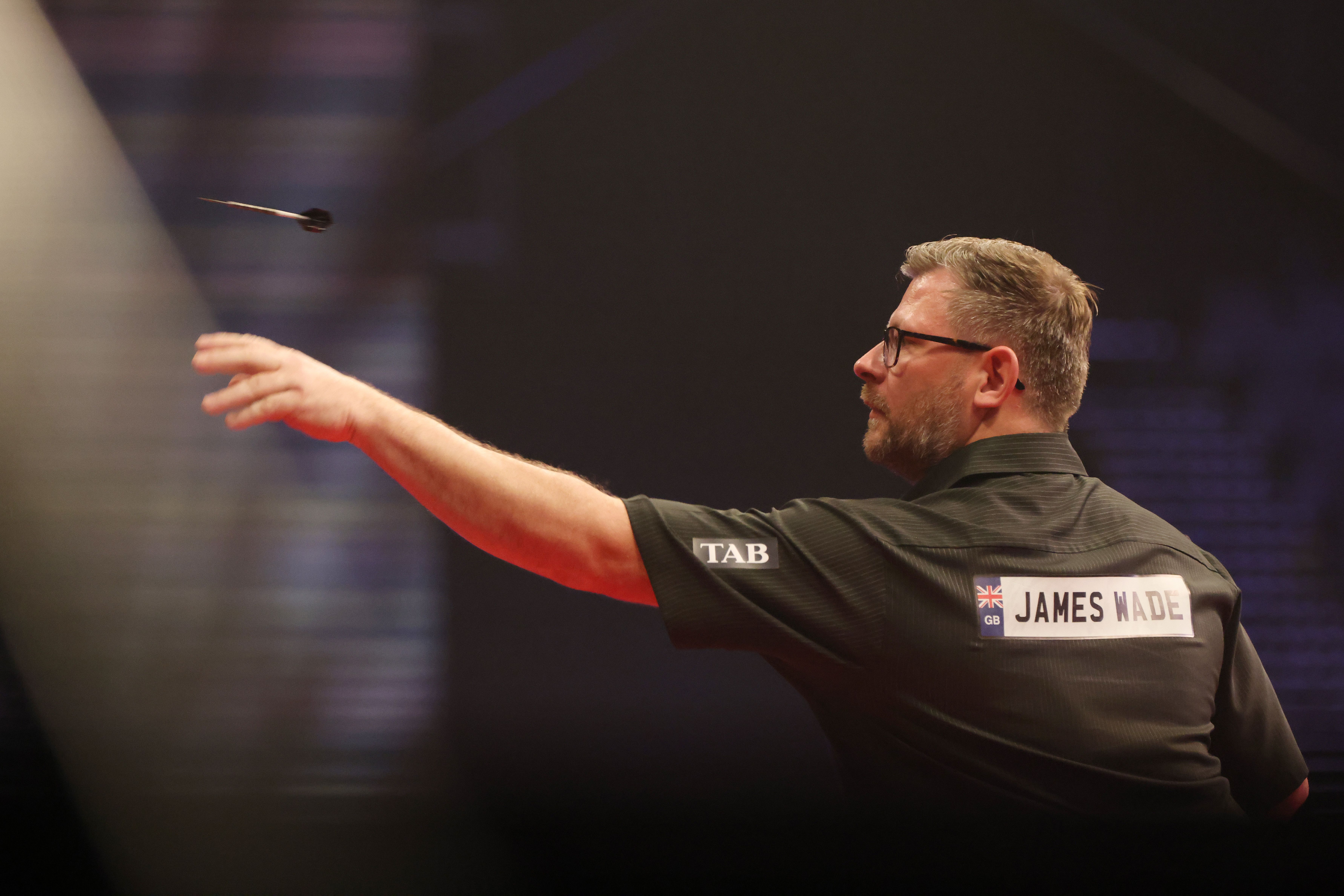 James Wade in action during the Quarter Final match between James Wade and Gerwyn Price