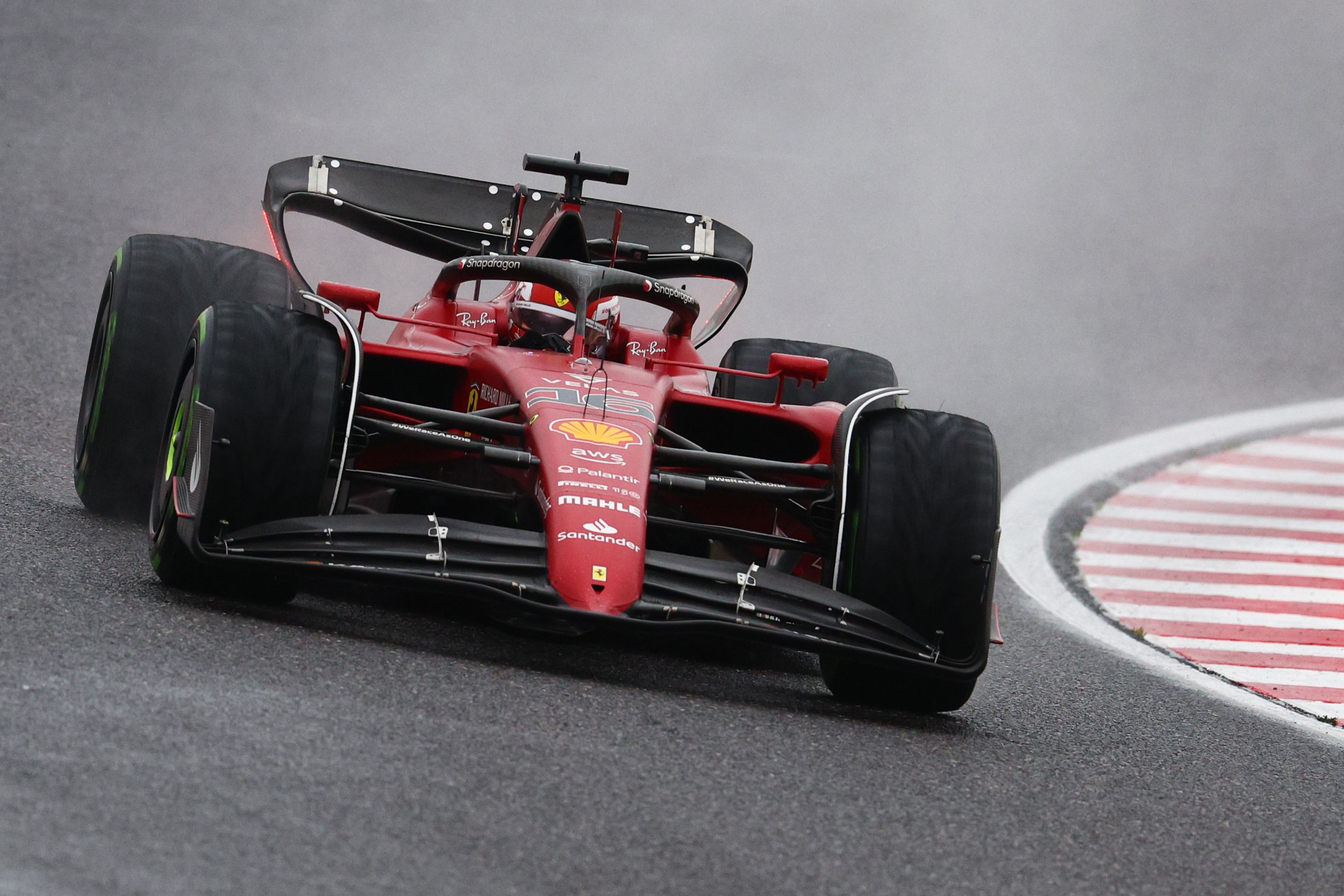 Charles Leclerc drives the Ferrari in Japan