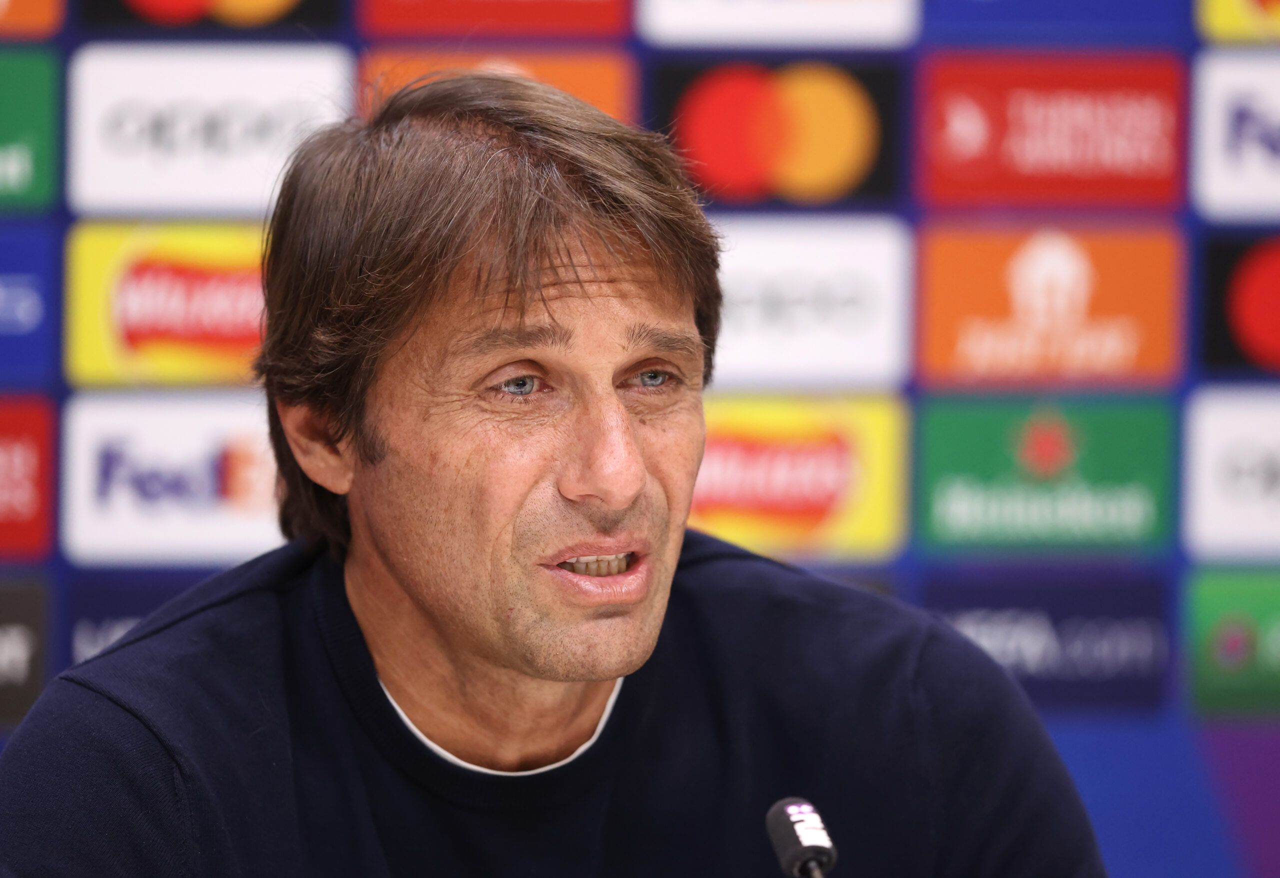 Antonio Conte, Head Coach of Tottenham Hotspur addresses a press conference