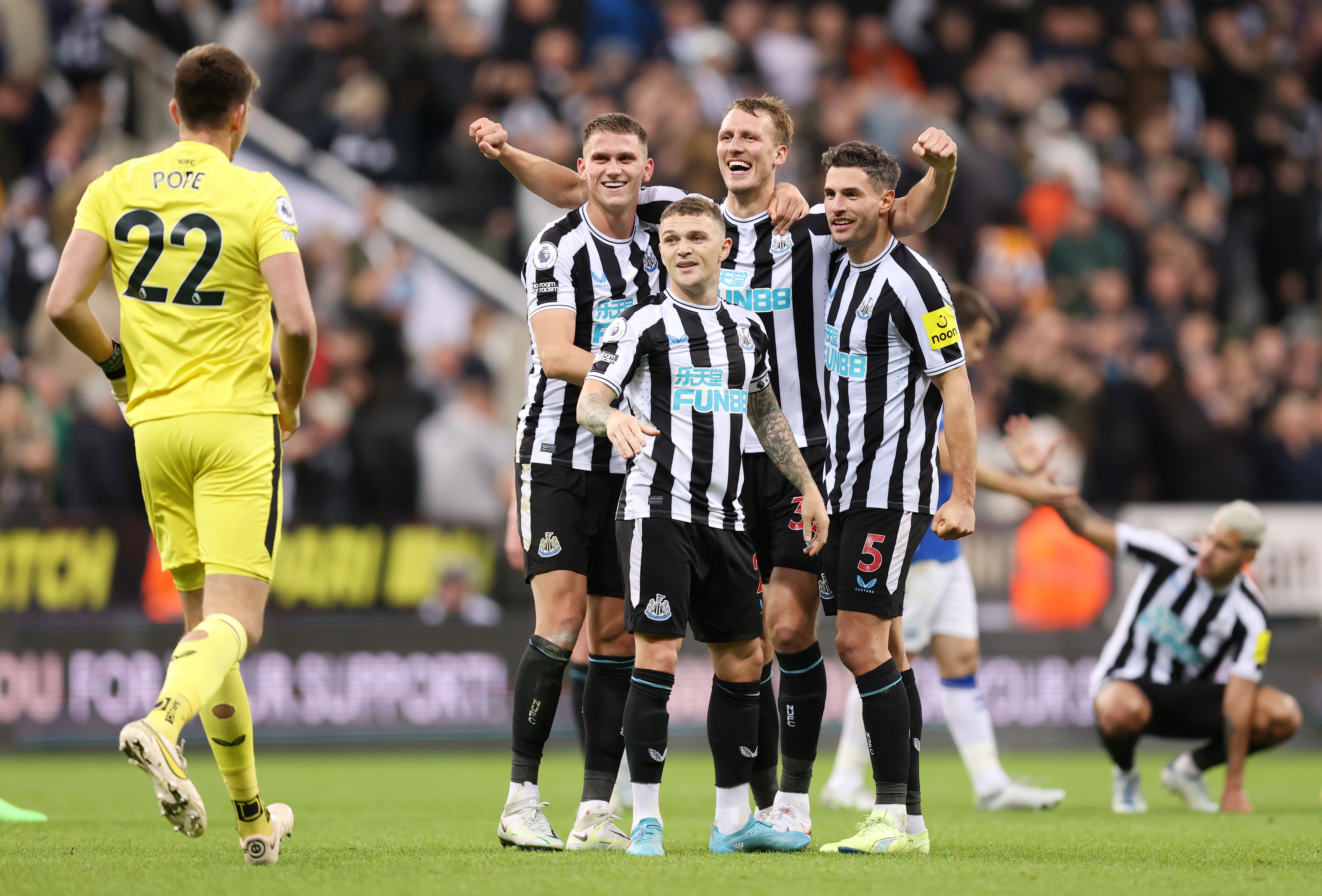 Newcastle players celebrate win over Everton