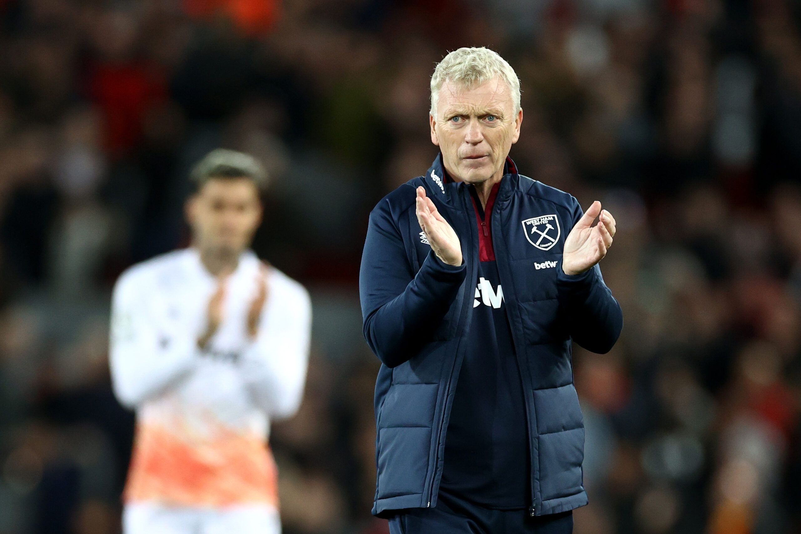 David Moyes, Manager of West Ham United applauds the fans 