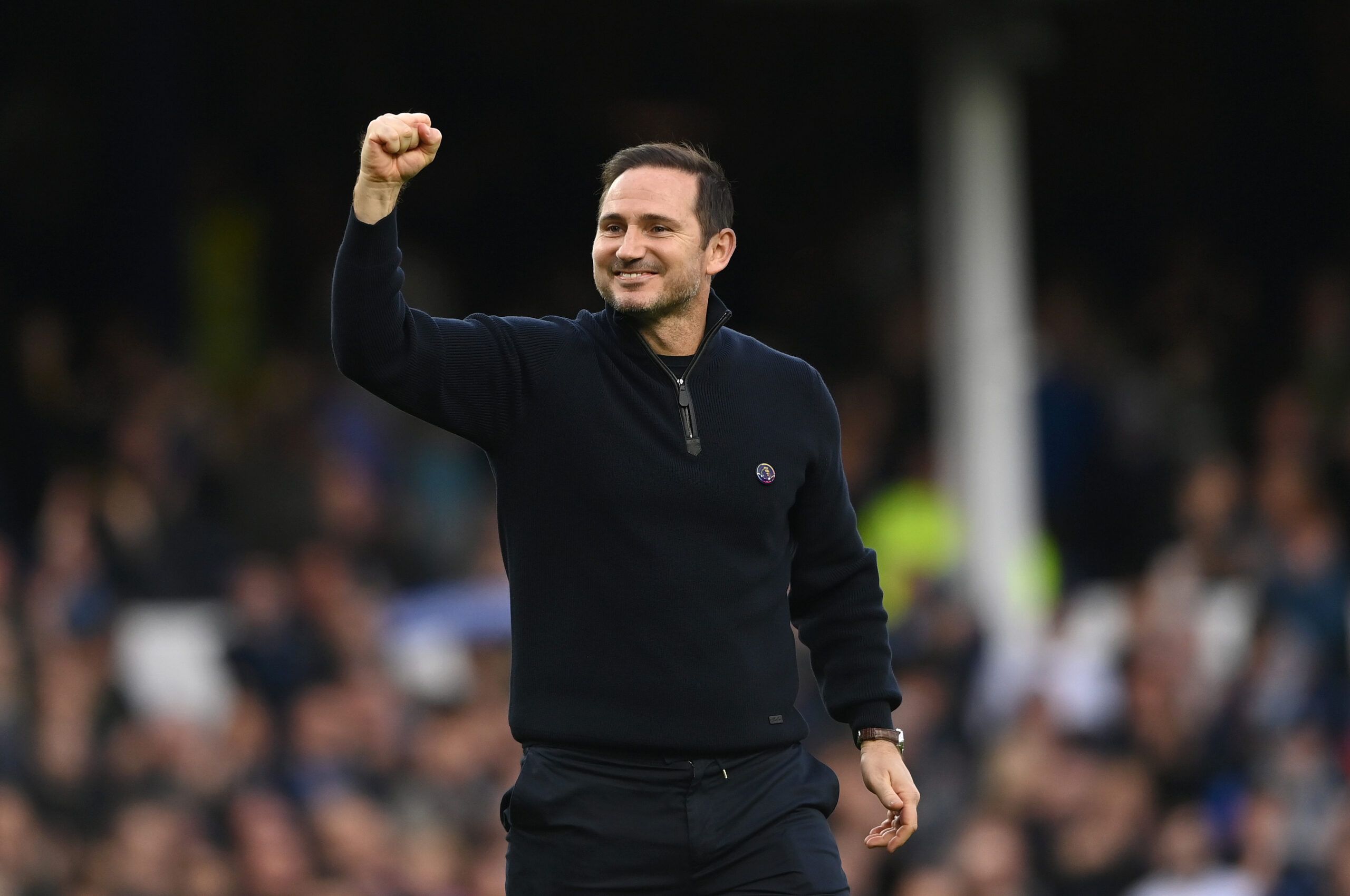 Everton manager Frank Lampard celebrates victory after the Premier League match