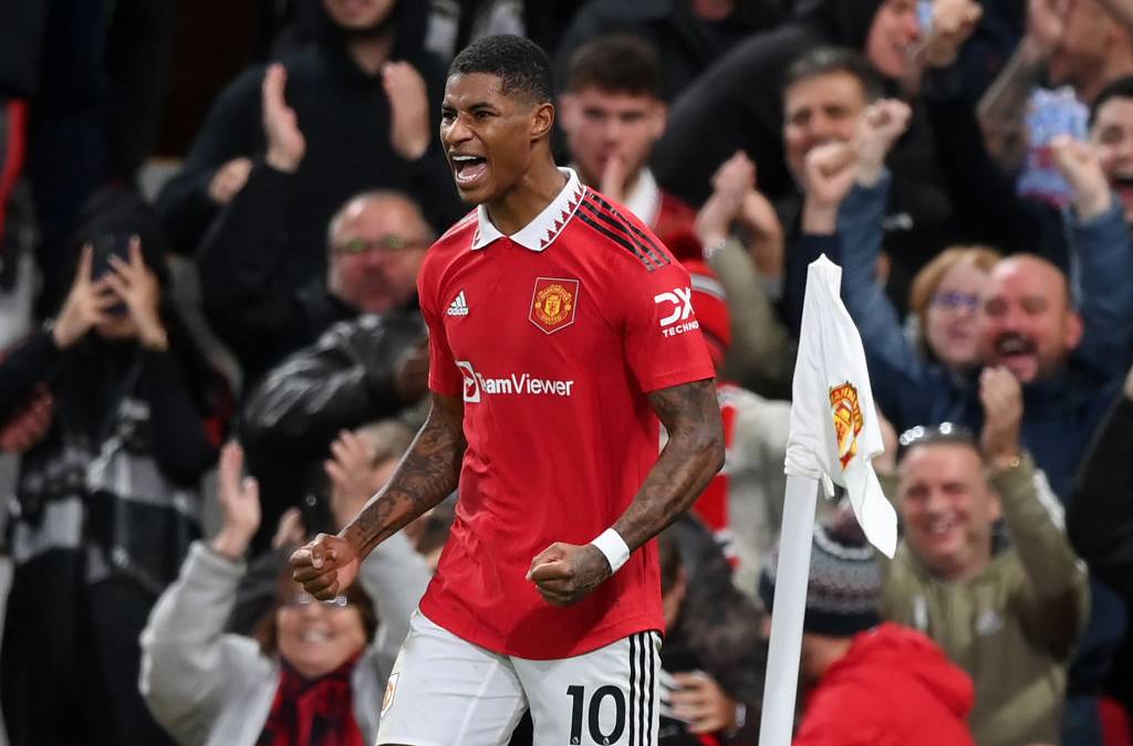 Cristiano Ronaldo's celebration copied by Marcus Rashford after 100th ...