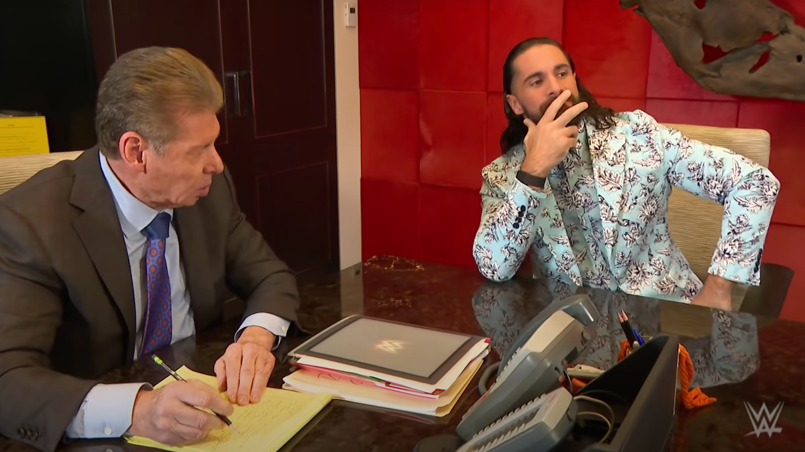 WWE: Seth Rollins' emotional reaction to Vince McMahon's retirement ...