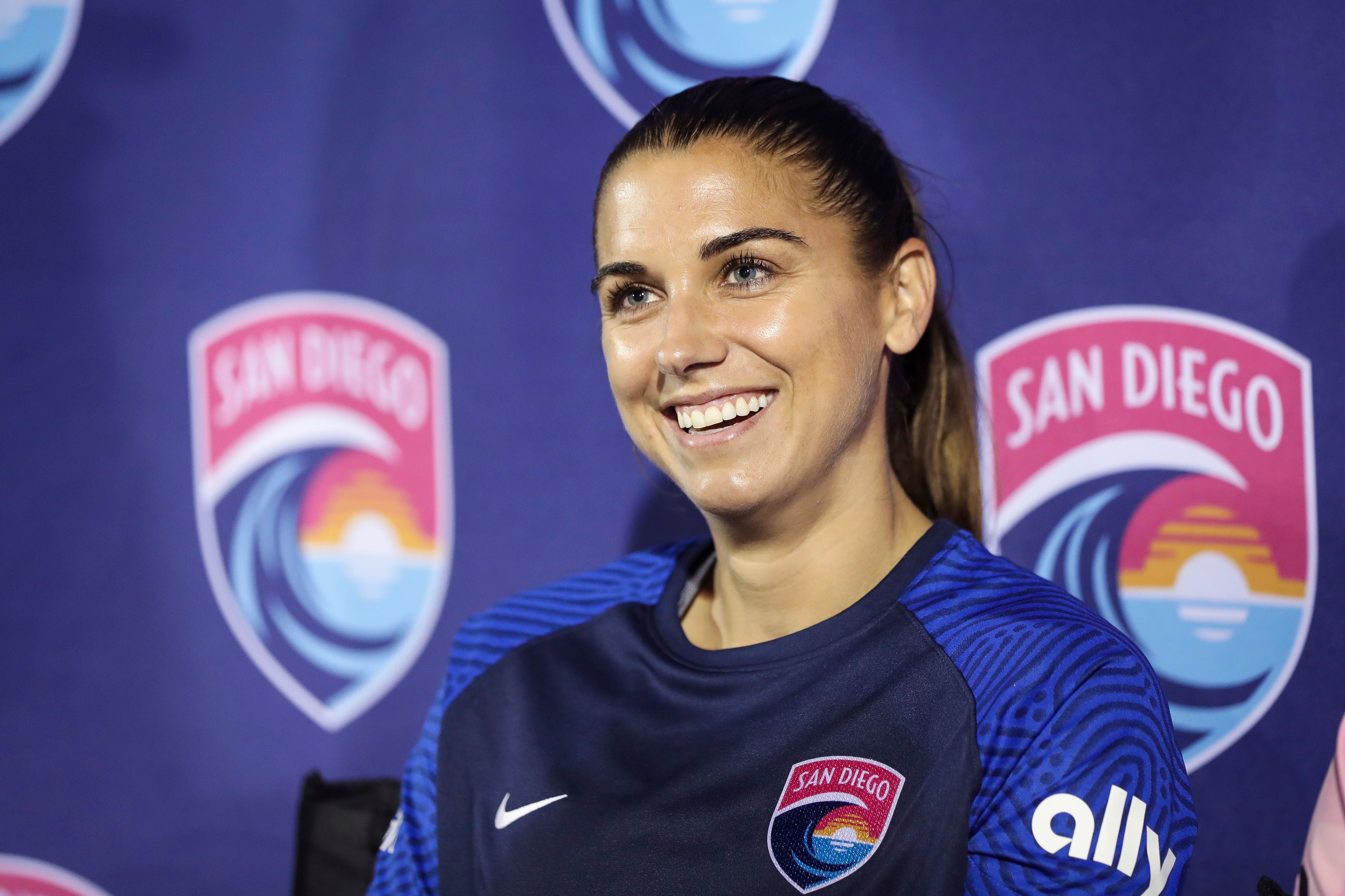 Alex Morgan of San Diego Wave during a press conference