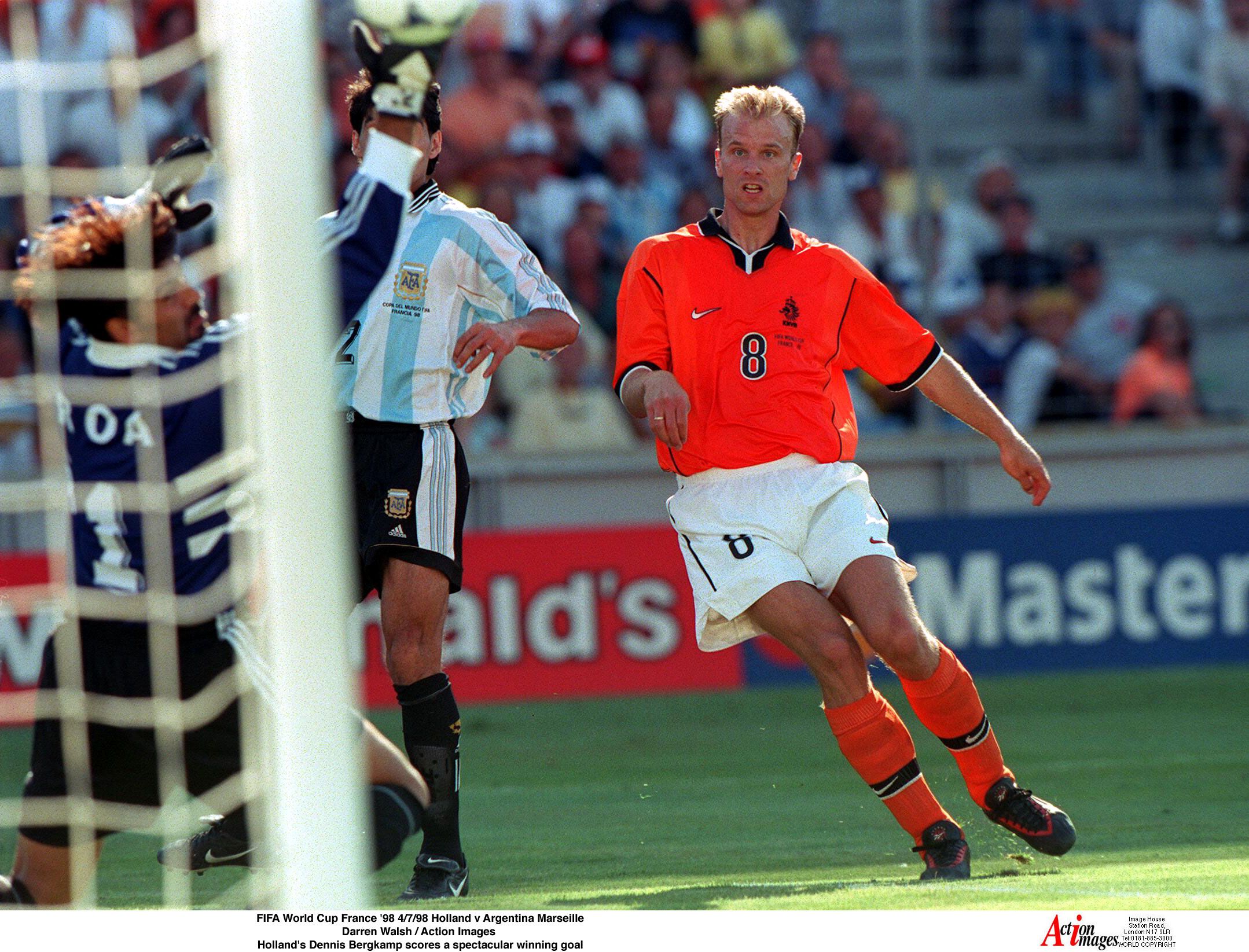Bergkamp scores his iconic goal for the Netherlands.