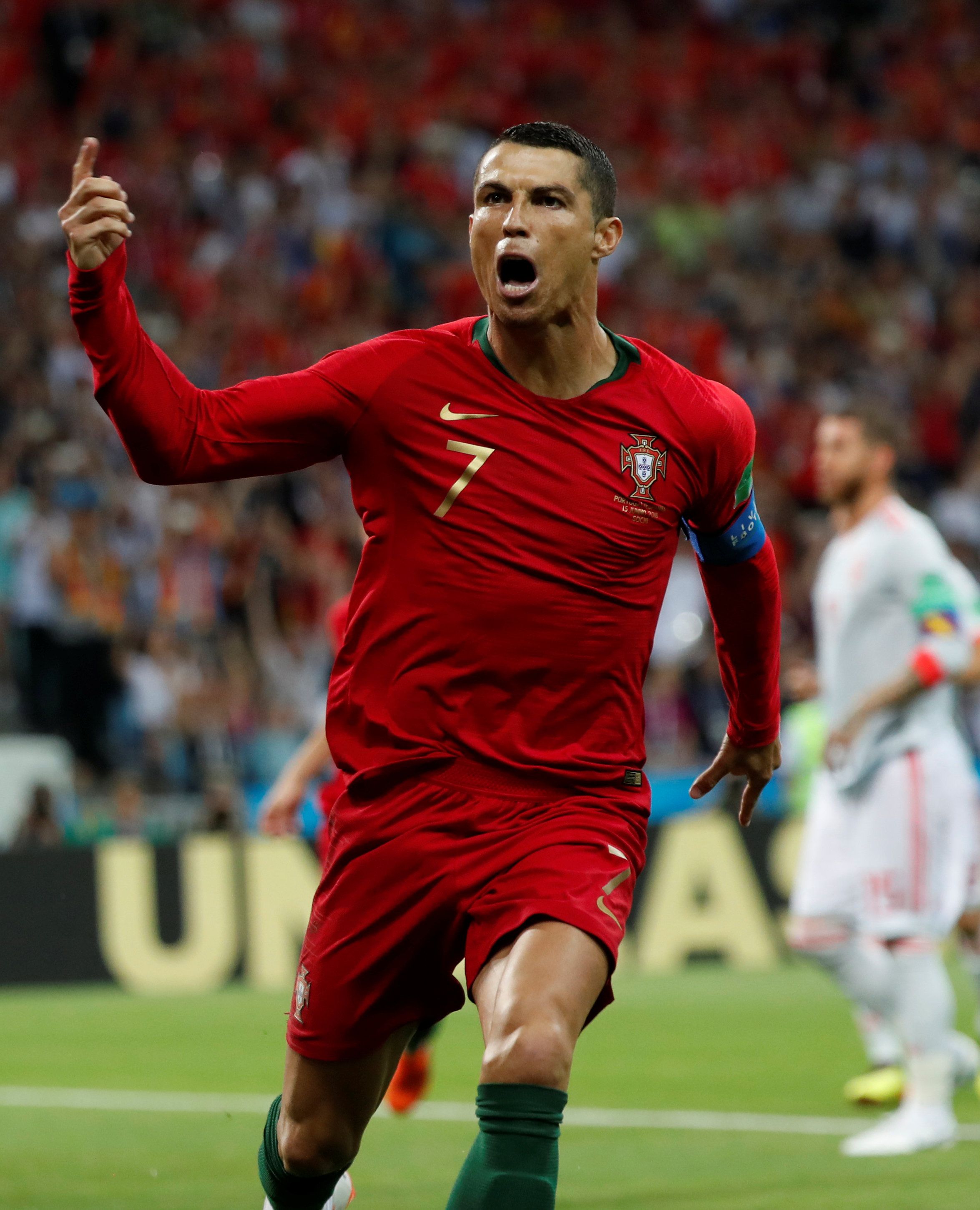 Ronaldo celebrates scoring at the 2018 World Cup.