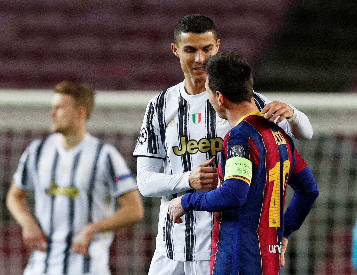 Ronaldo and Messi greet each other in 2020.