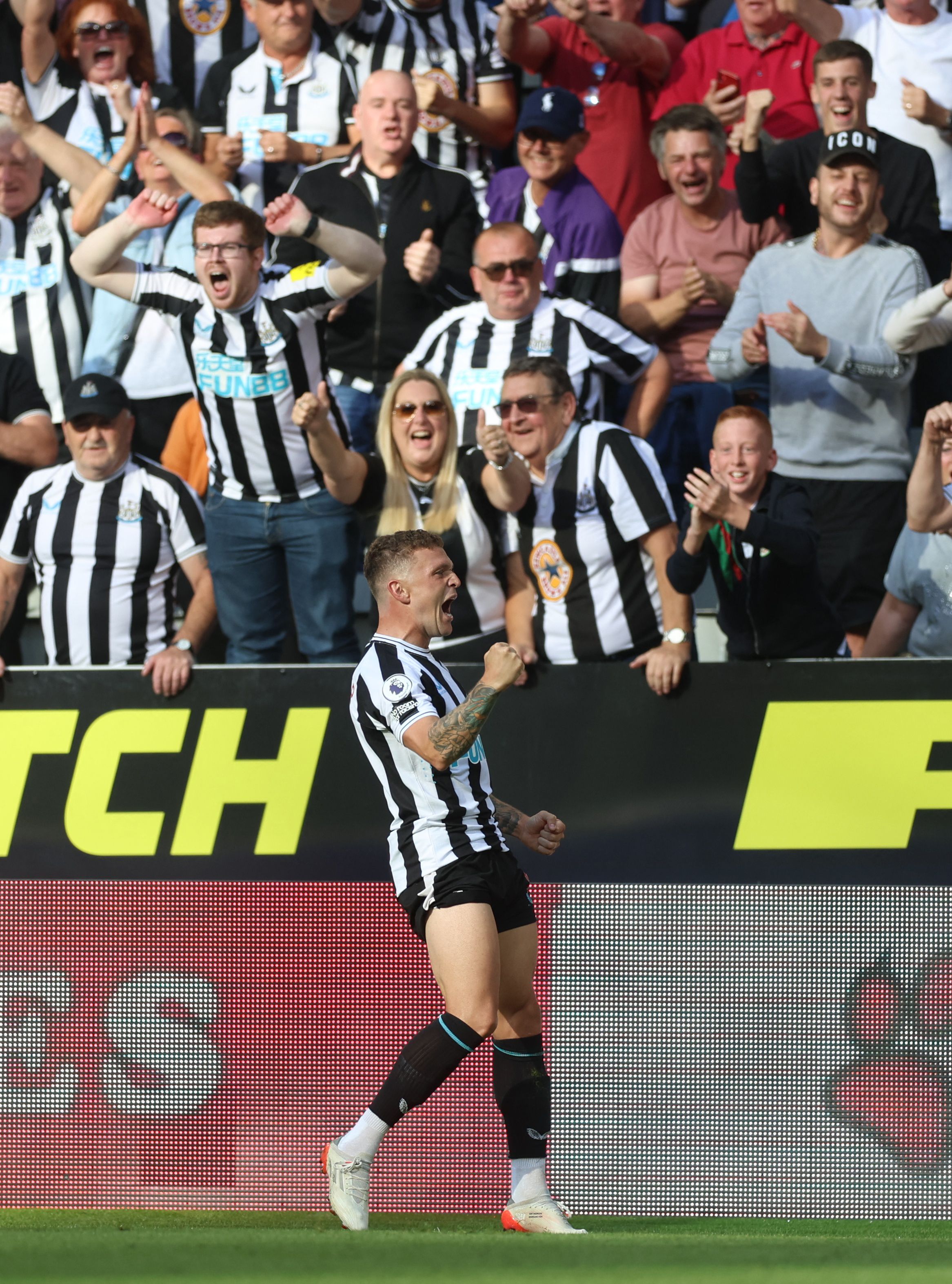 Trippier celebrates scoring for Newcastle.