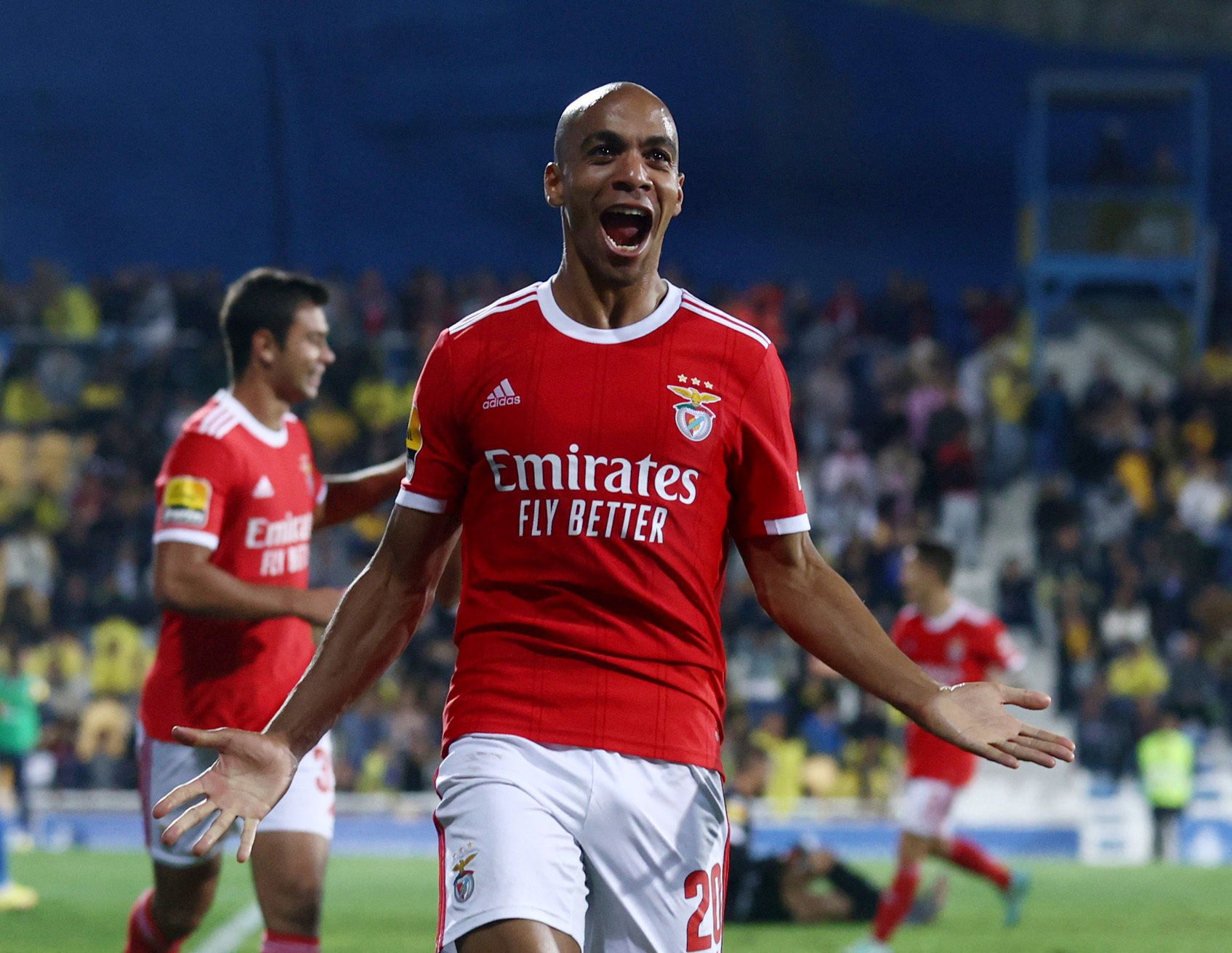 Joao Mario celebrates after scoring a goal for Benfica