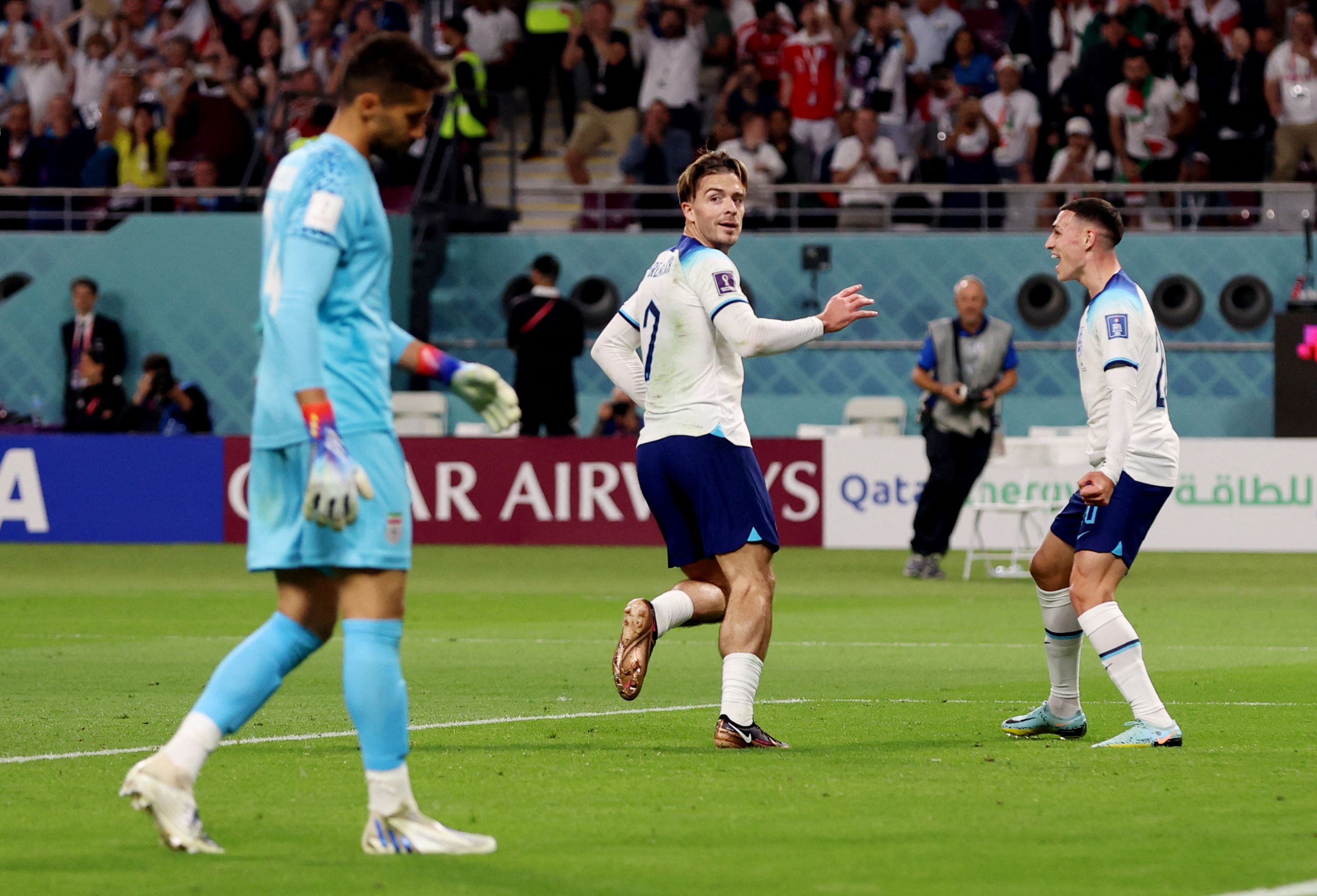 England's Grealish peels away after scoring vs Iran.
