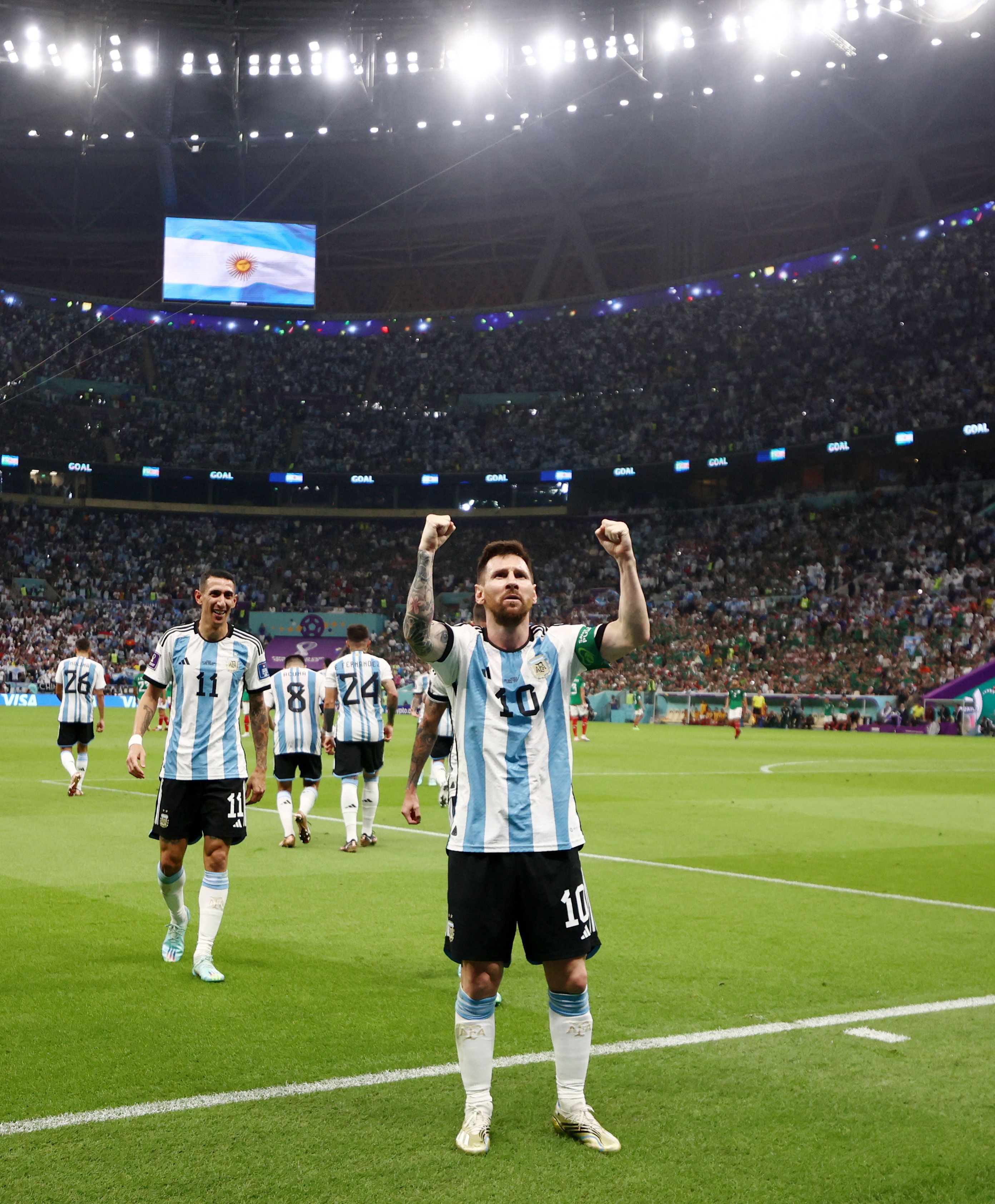 Argentina's Messi celebrates vs Mexico.