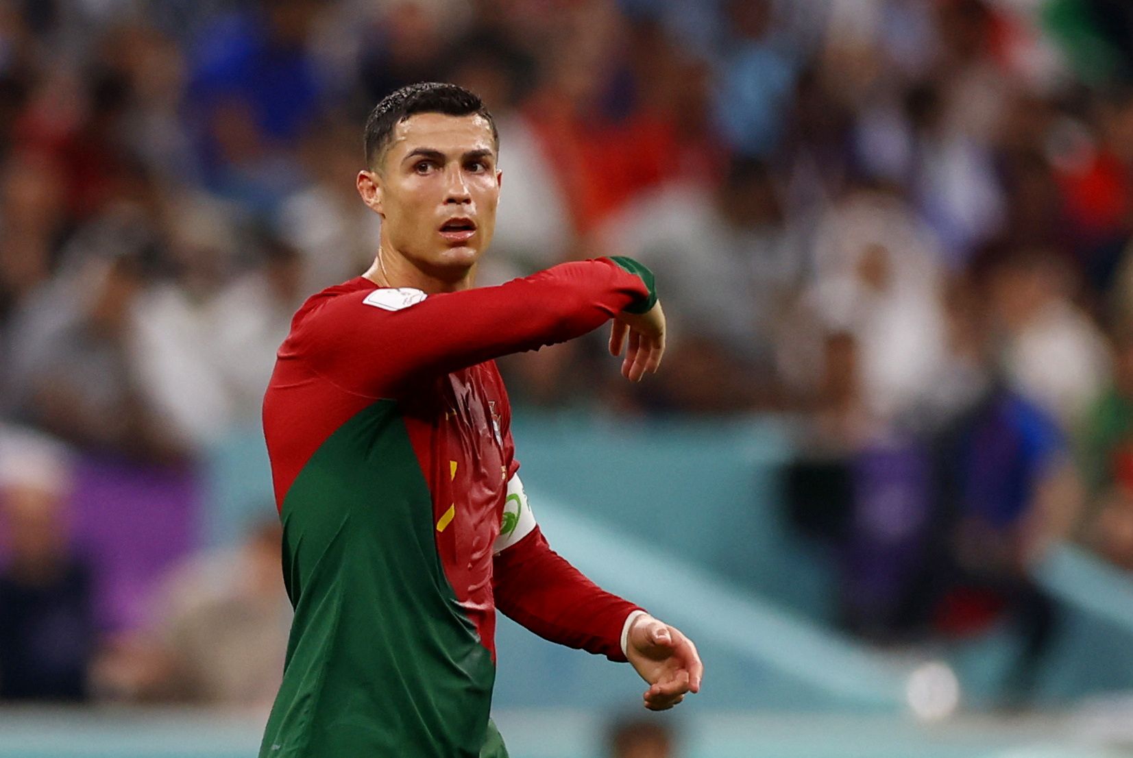 Cristiano Ronaldo in action for Portugal vs Uruguay