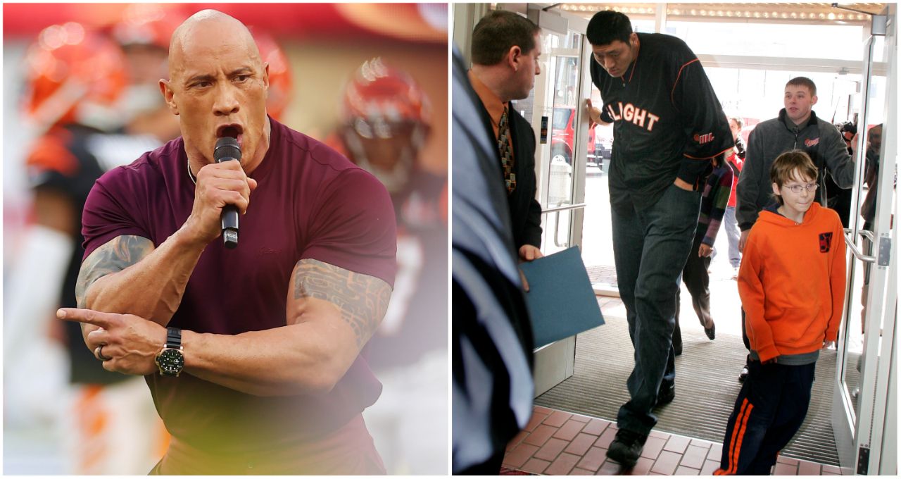 WWE: Dwayne ‘The Rock’ Johnson standing next to basketball’s tallest