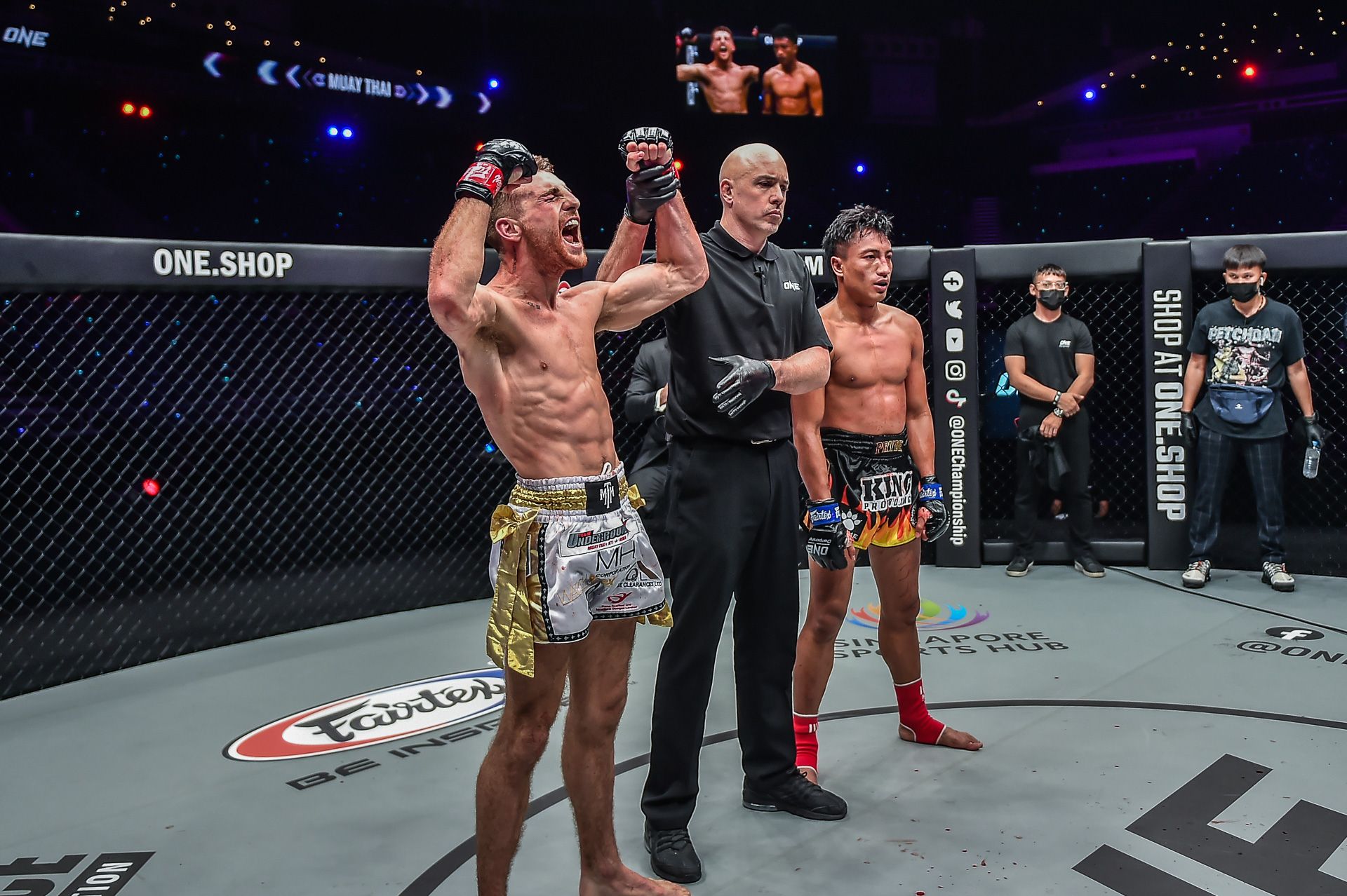 Jonathan Haggerty celebrating a win in ONE FC