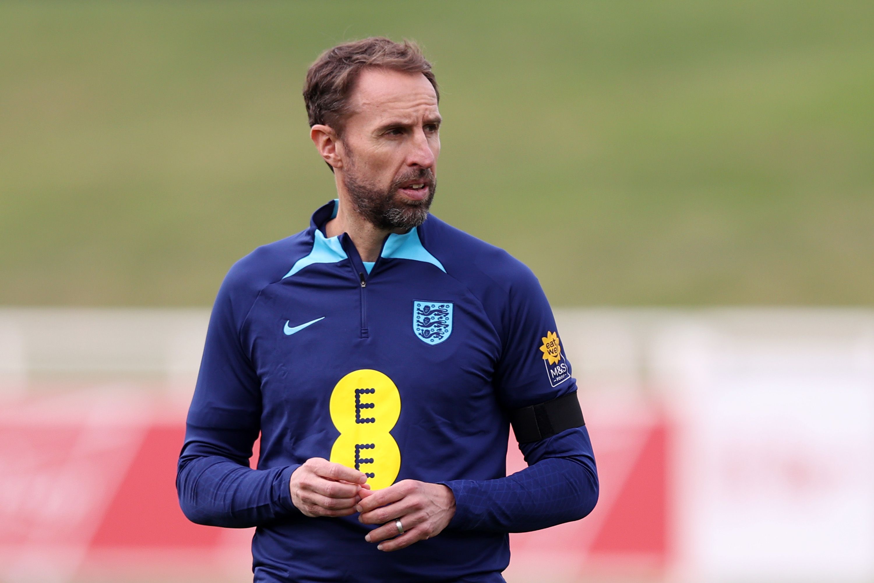 Gareth Southgate, Manager of England looks on during a training session at St George's Park
