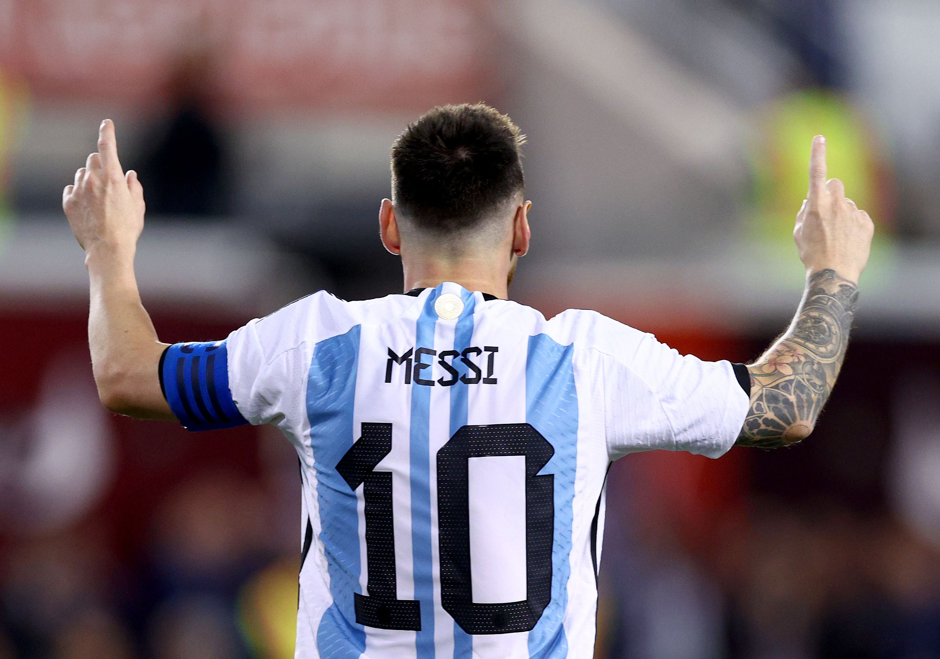 Lionel Messi celebrates goal for Argentina